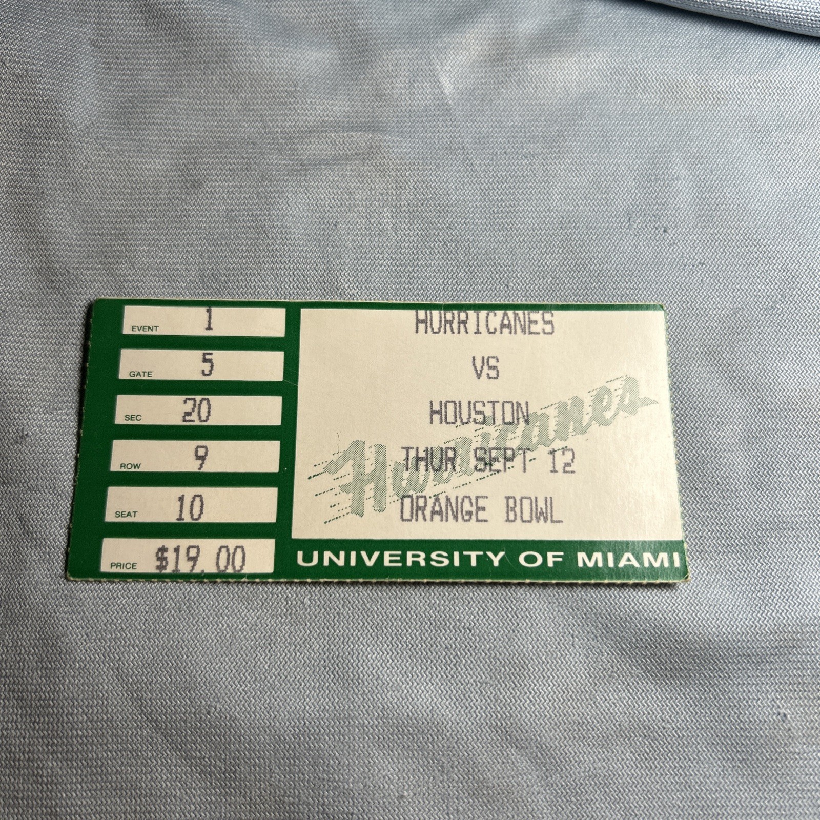 Miami Hurricanes Ticket Stub 1990 Orange Bowl Stadium Vs Houston Sept 12, 1990