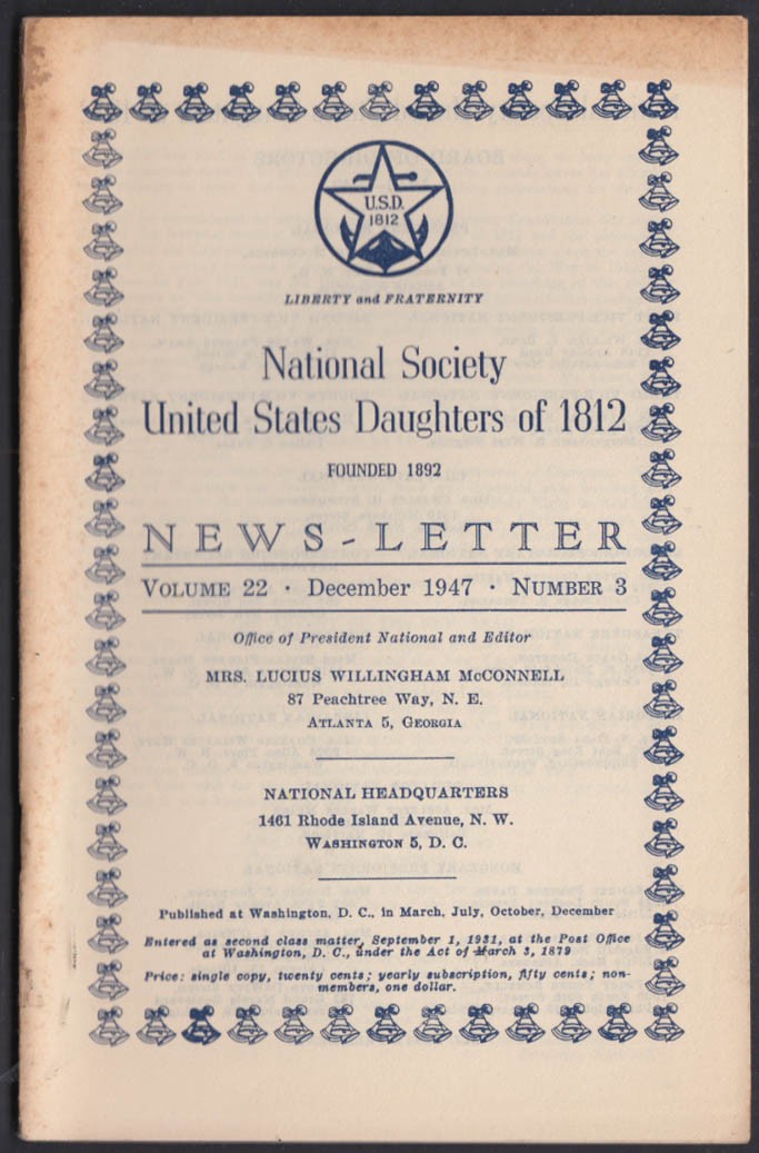 National Society United States Daughters of 1812 NEWSLETTER 12 1947