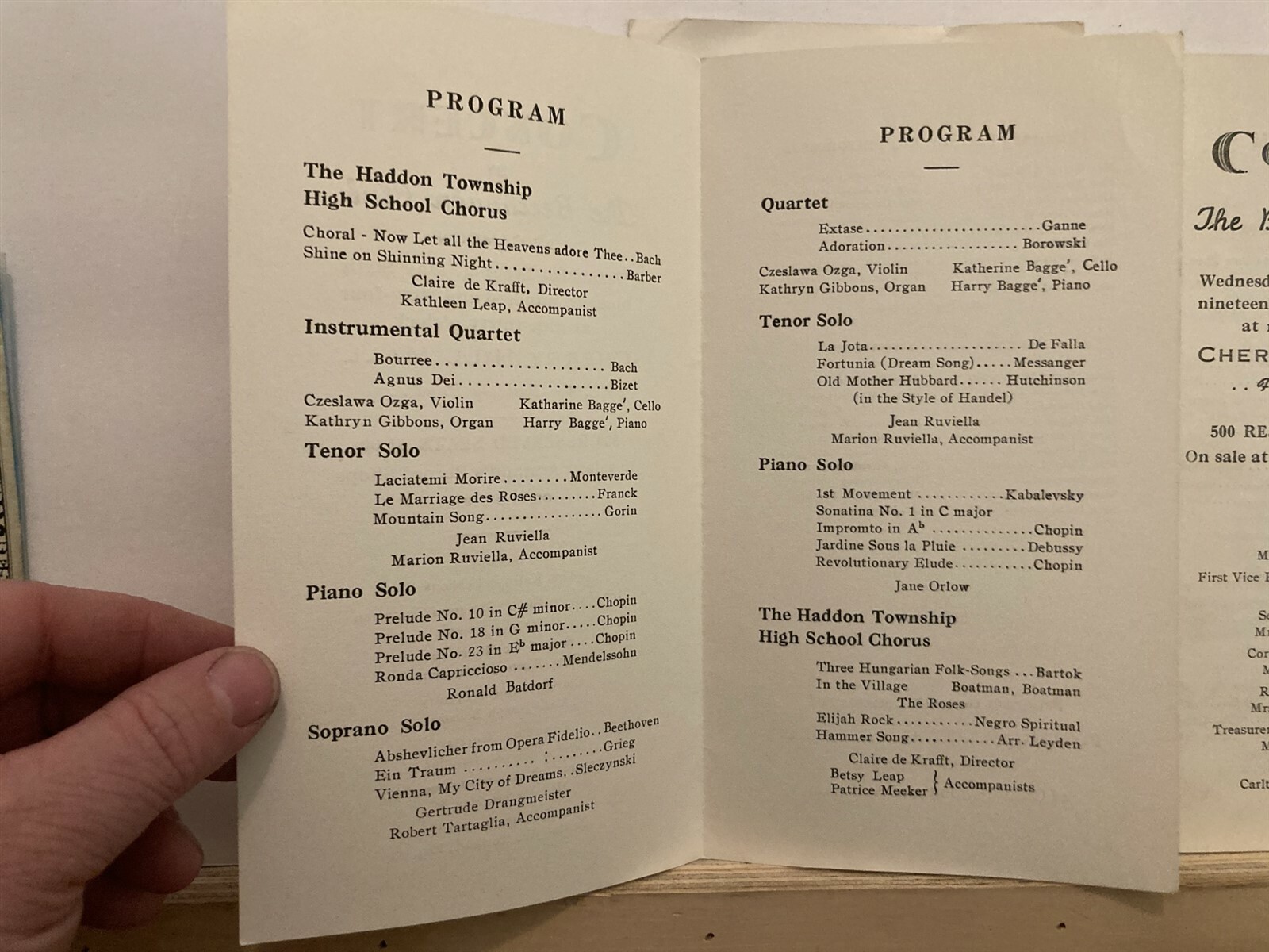 1964 Beethoven Club of Camden Cherry Hill Mall Concert Program New Jersey NJ Vtg