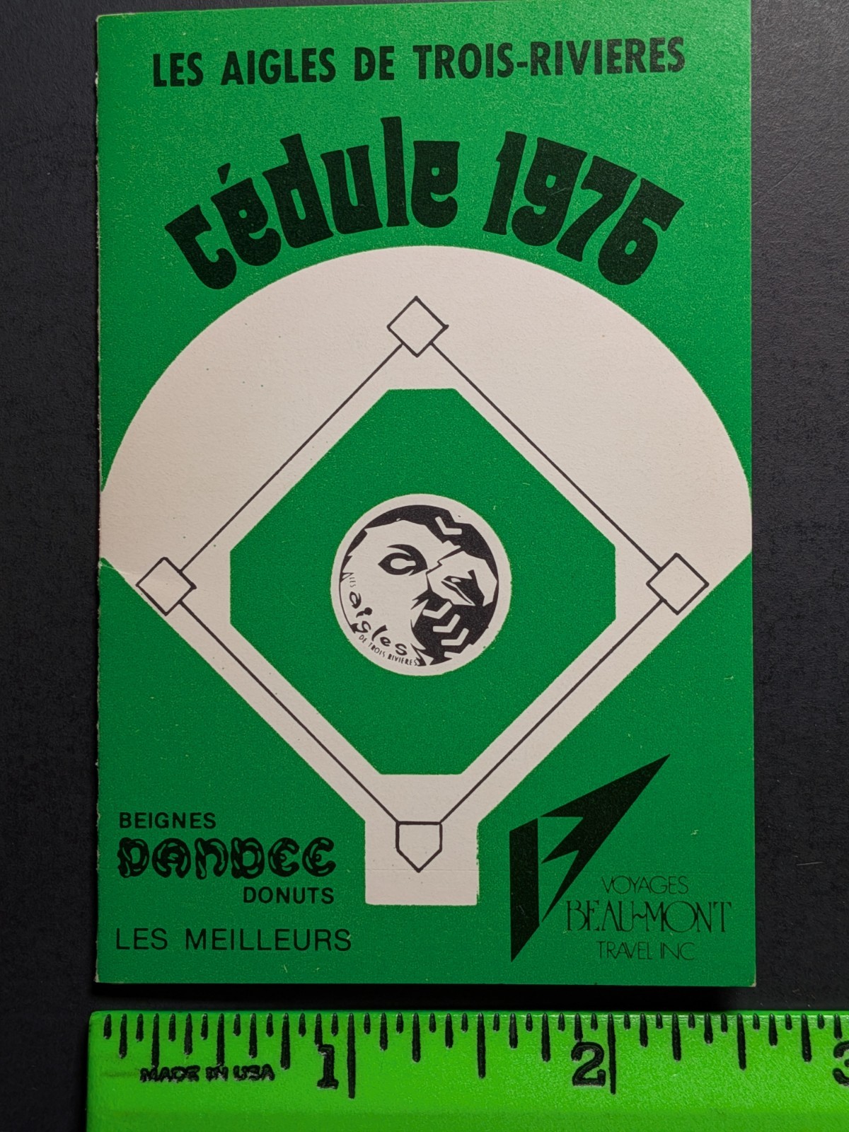 De Tros Rivieres Eagles 1976 Foldout Baseball Pocket Schedule