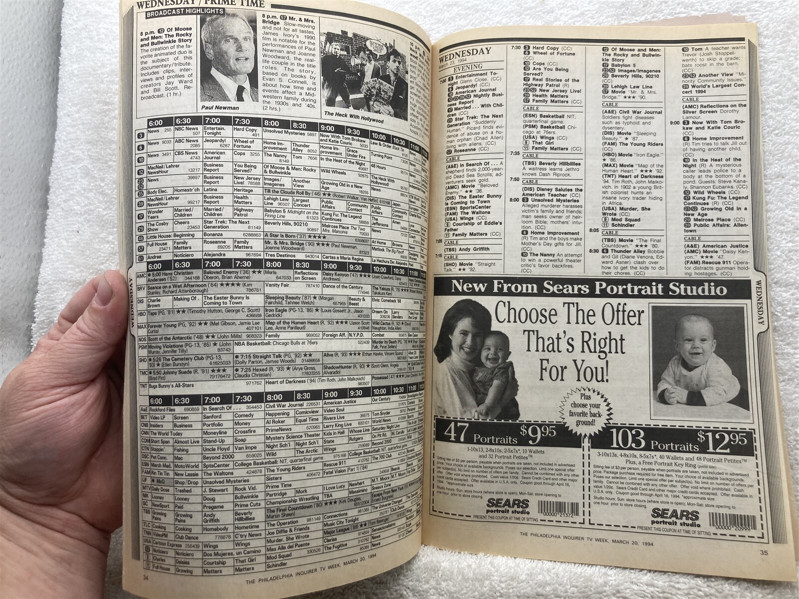 1994 Philadelphia Inquirer TV Week Guide NCAA Basketball Oscars