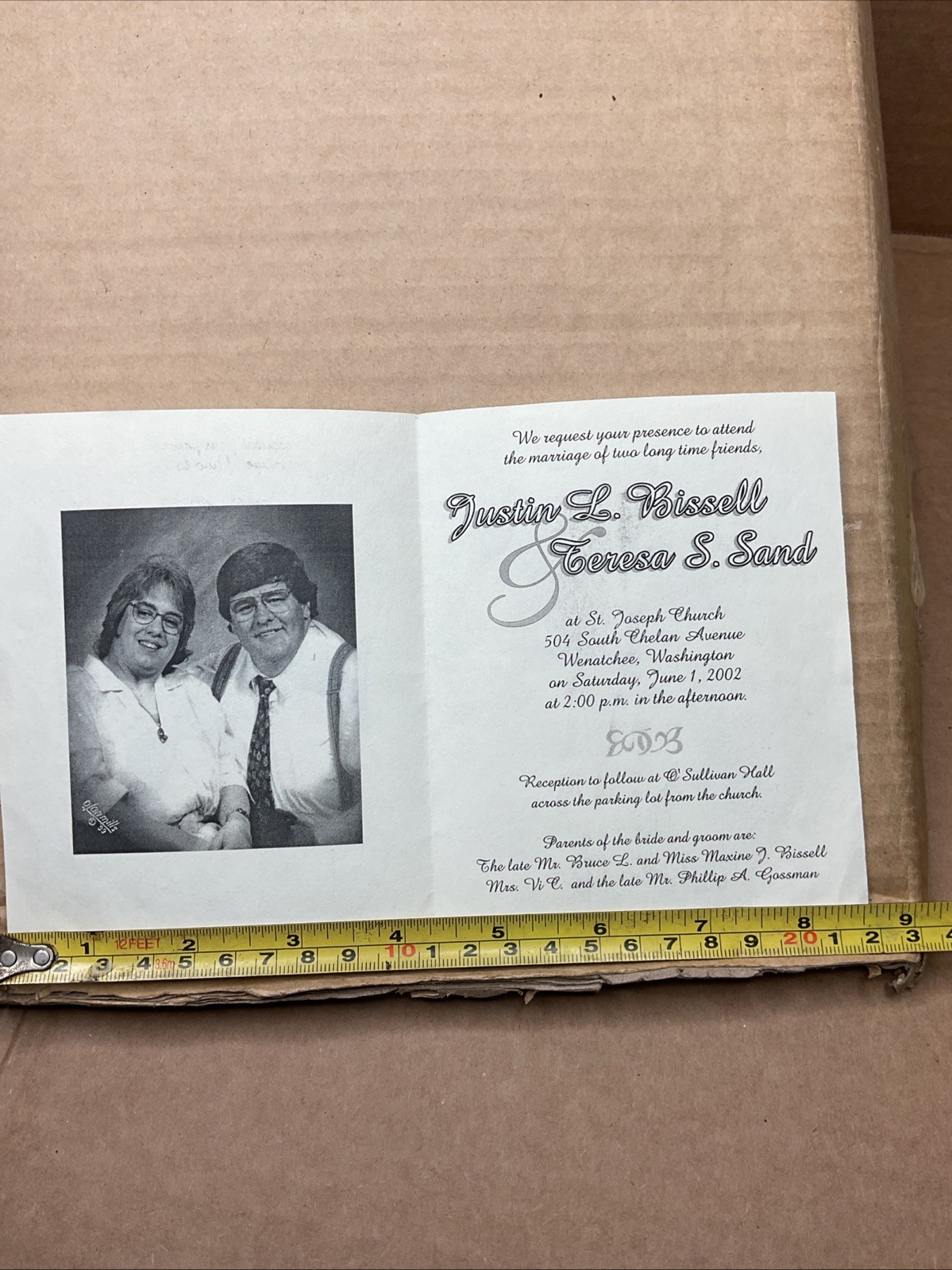 1 Jun 2002 Marriage Invitation Justin Bissell Teresa Sand Wenatchee WA B70