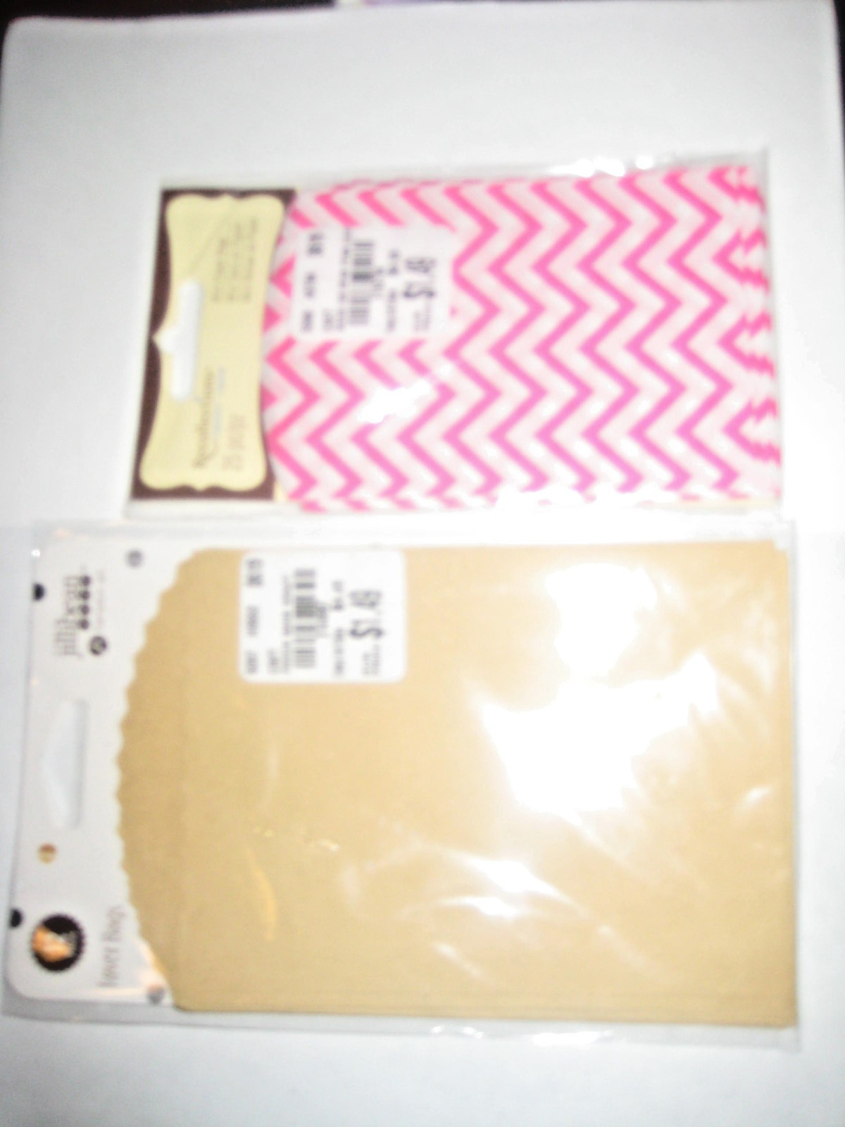 2 Paper Bag Packs of [1]25 Pink Chevron [1]12 Light Brown Mini Paper Bags NIP