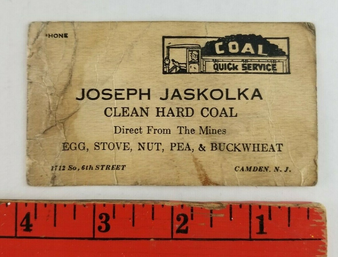 Vintage 1930’s? Clean Hard Coal Delivery Service Camden New Jersey Business Card