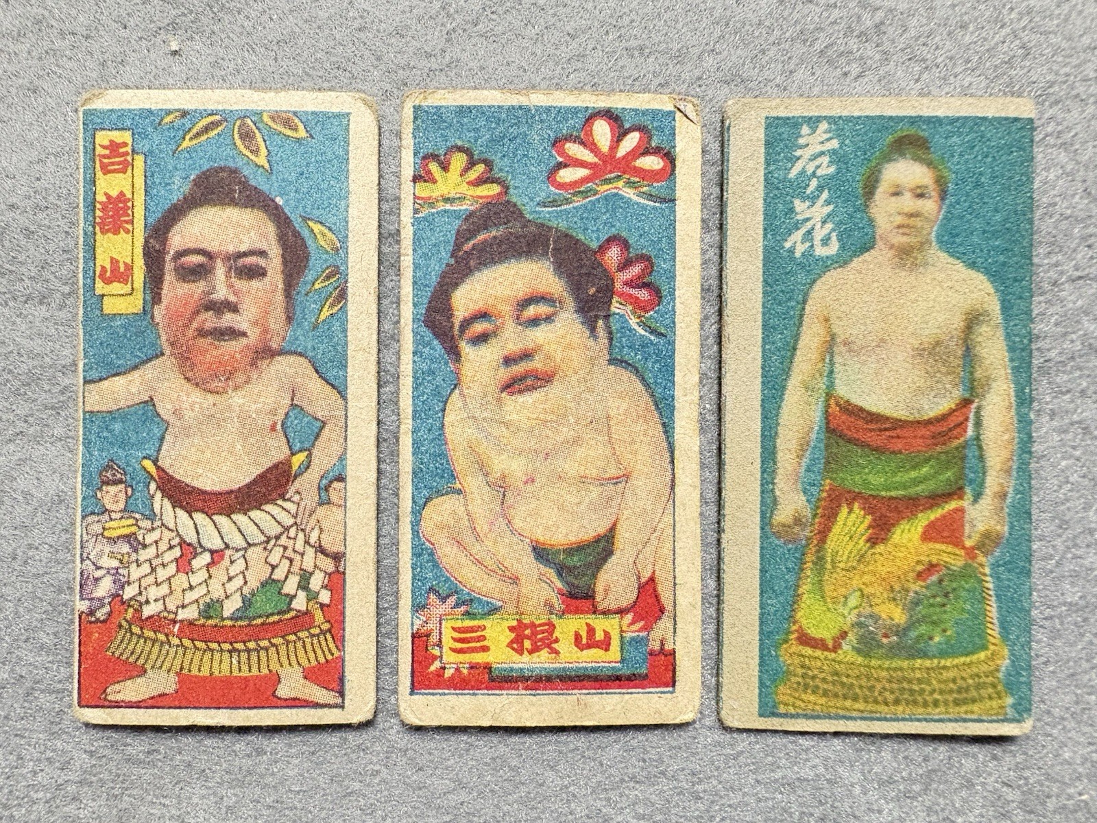 Vintage 1940s Menko Sumo Cards – Lot of 6 Showa Era Sumo Wrestlers Wakanohana