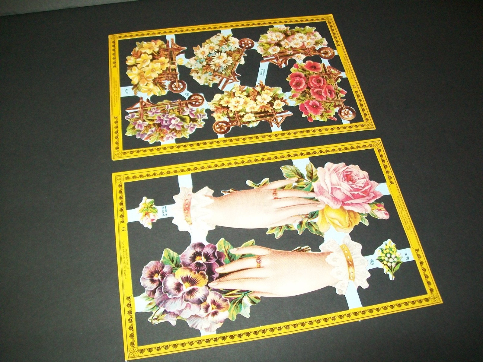 Vintage Embossed Paper Scrap From England Die Cuts Floral Flowers Crafts