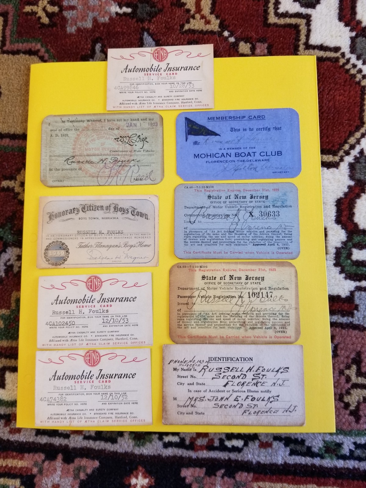 1950’s & 1923 Identification Cards Lot Of 9