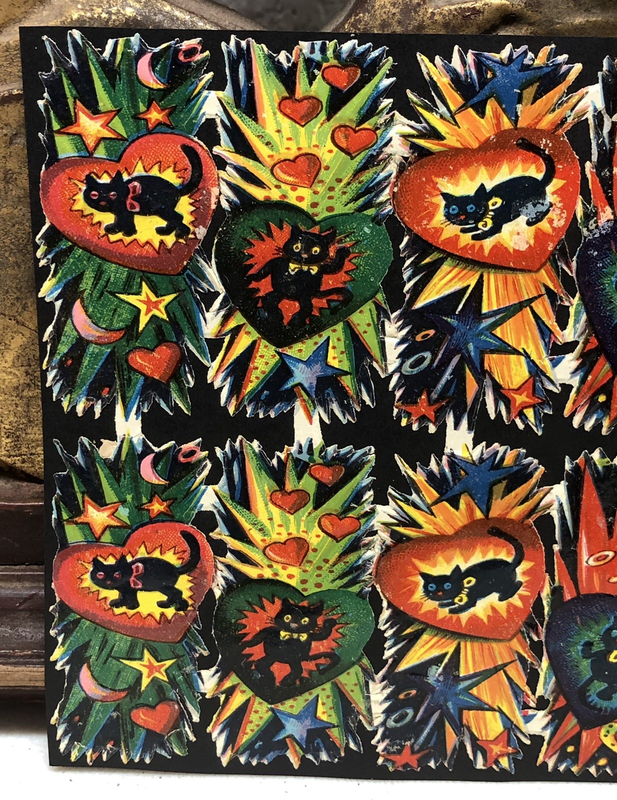 Cats in Hearts & Creepy Clowns Die Cut Scraps Glued on Paper Double Sided L5