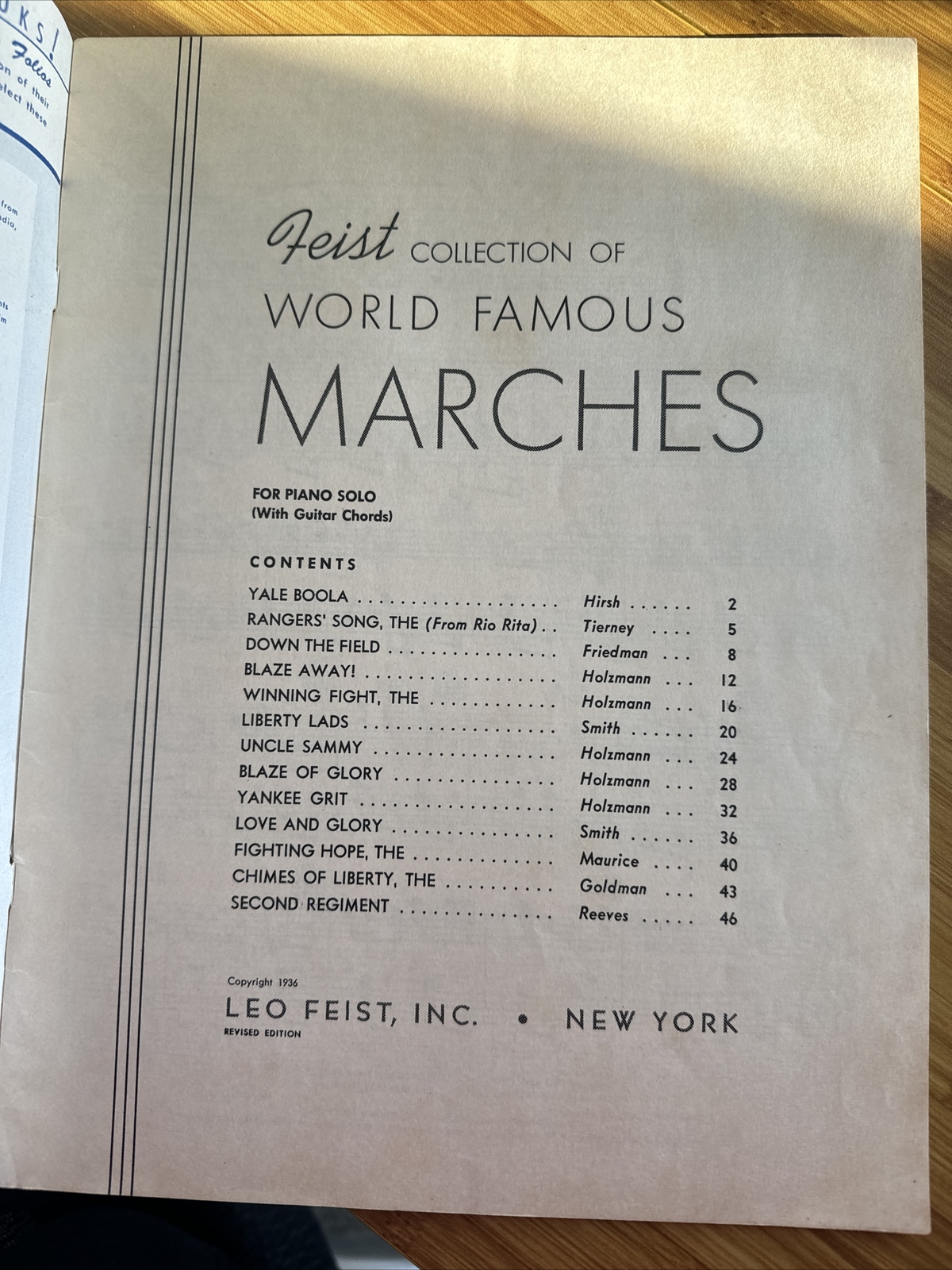Feist Collection Of World Famous Marches For Piano Solo By Leo Feist 1936