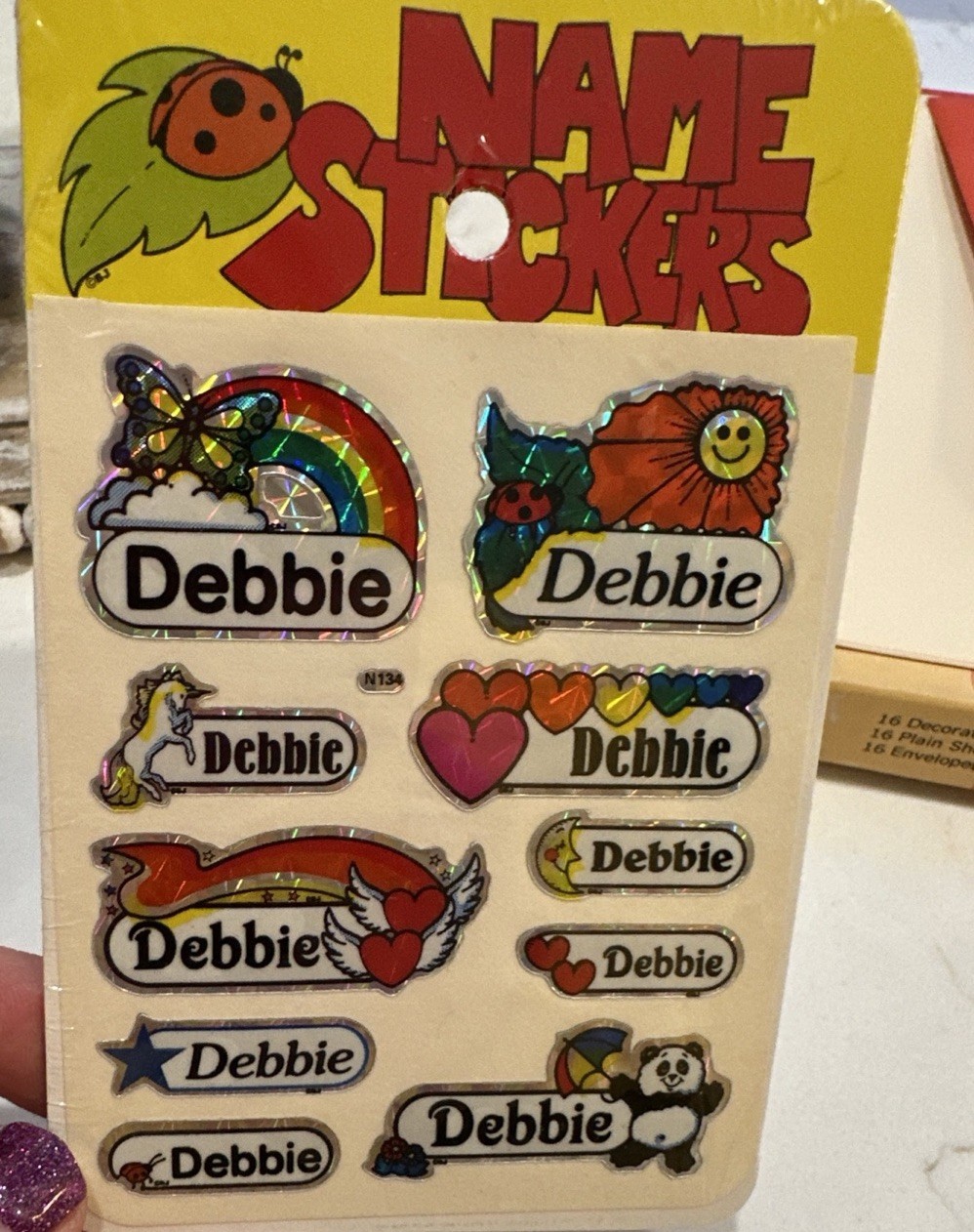 SEALED Vintage Retro Holographic Name Stickers DEBBIE Personalized Rainbow 80s