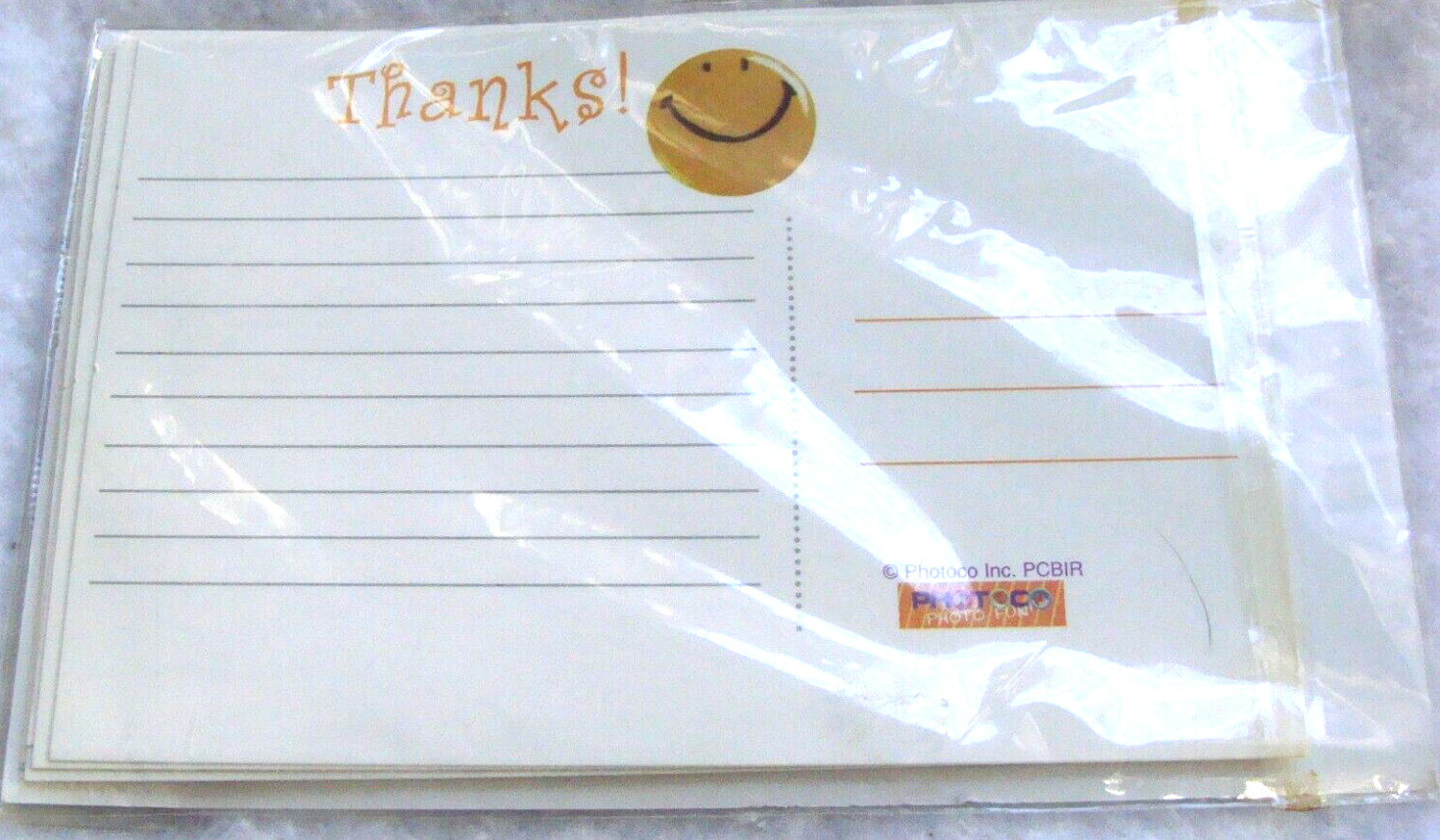 NEW OPEN PACKAGE 8 Yellow Smiley Face Wt Photo Lined Postcard Birthday Thank you