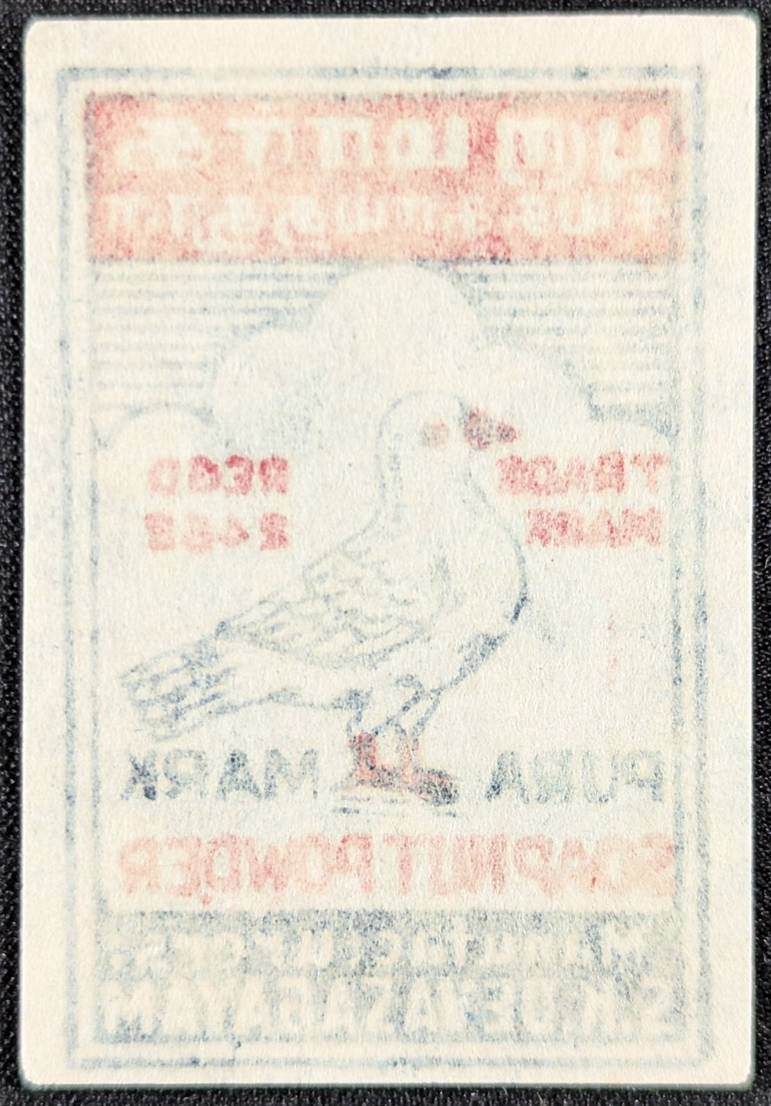 Vintage Bird Pigeon Safety Matches Matchbox Label Card (Size 1.5”x2”)