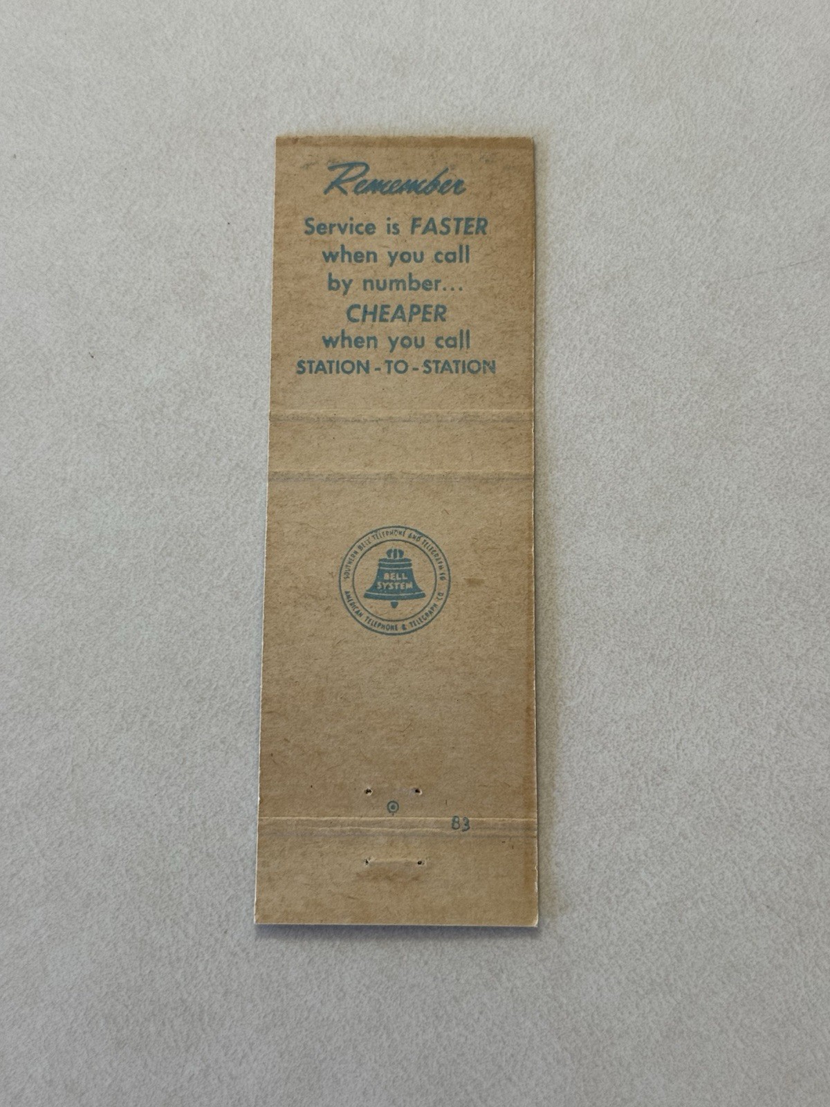 Bell Telephone System Vintage Matchbook Cover Q