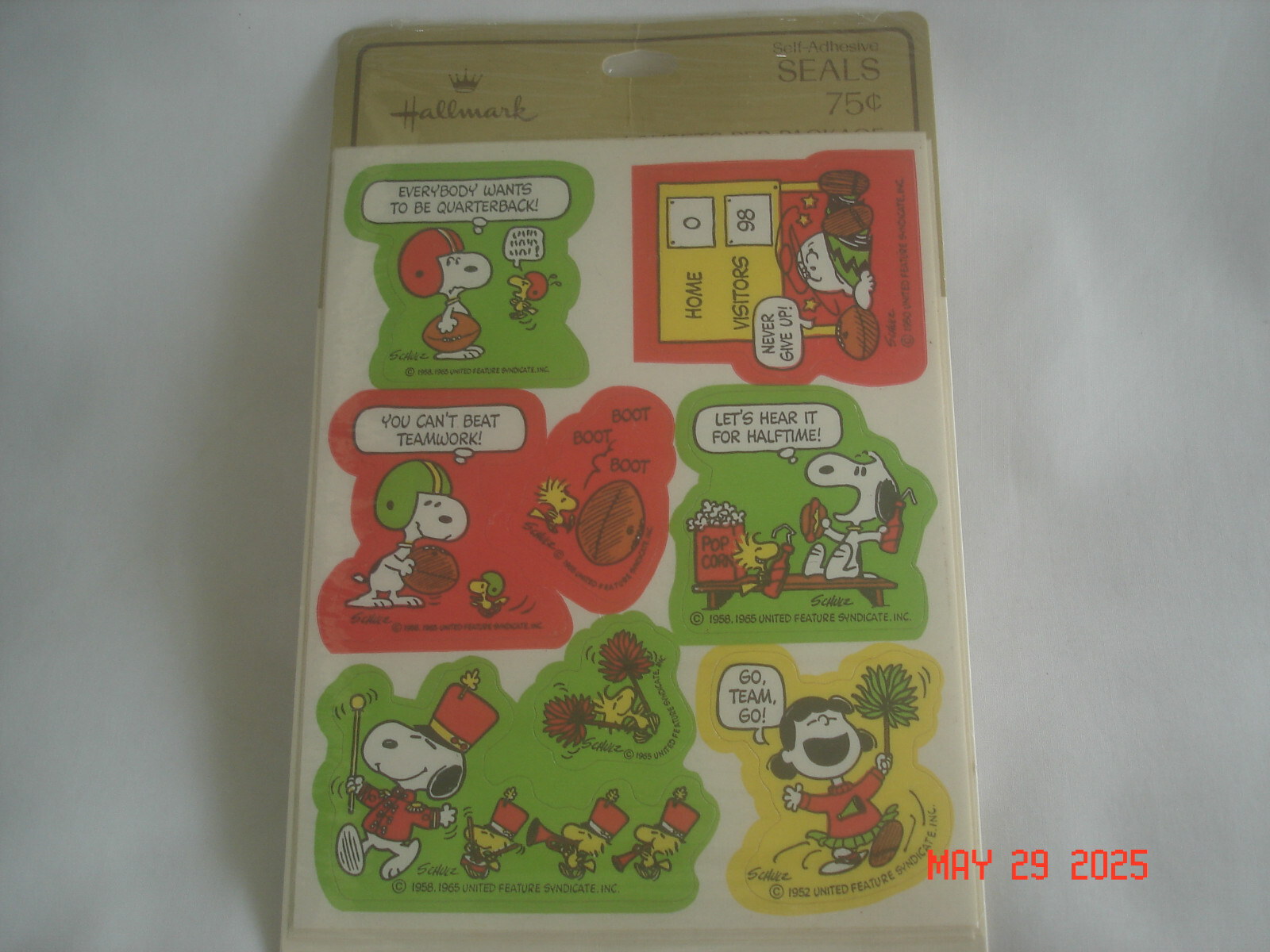 1970’s SEALED HALLMARK PEANUTS FOOTBALL THEME STICKERS / SEALS 4 Sheets MADE USA