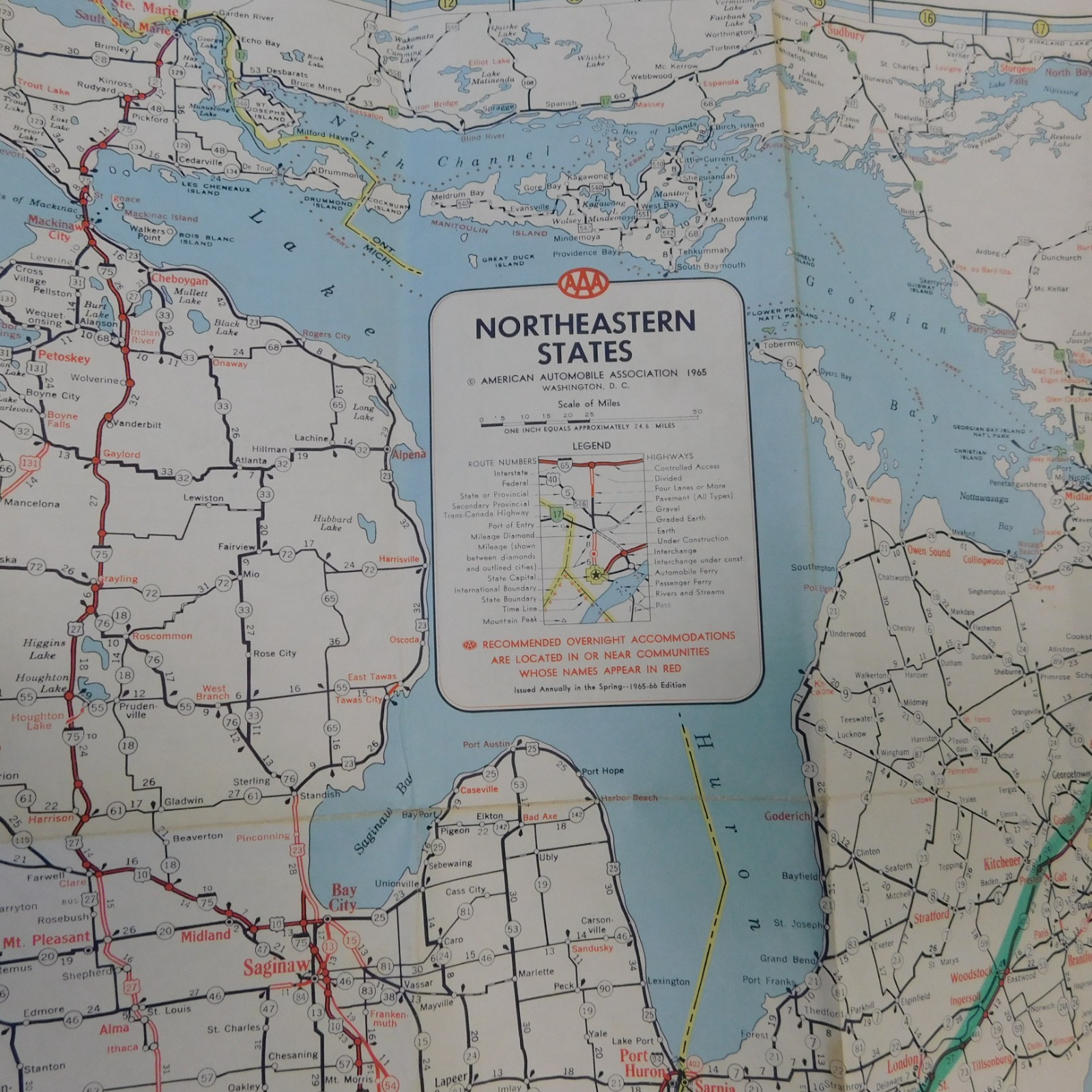 Vintage 1965-1966 AAA Northeastern United States Road Map Travel Route Planner