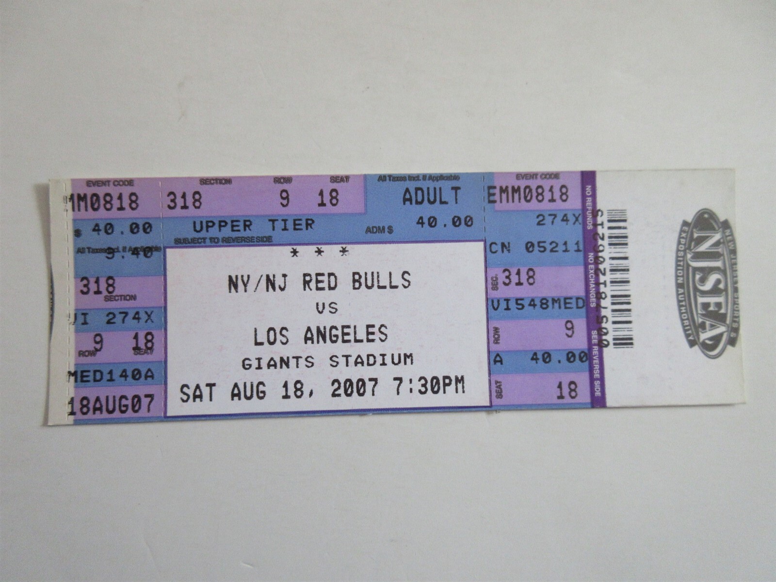 2007 New York Red Bulls vs. Los Angeles Galaxy David Beckham 1st start MLS Stub