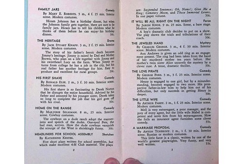 Samuel French 1938 Plays for 4-H Clubs One-Act Non-Royalty Catalog New York & LA