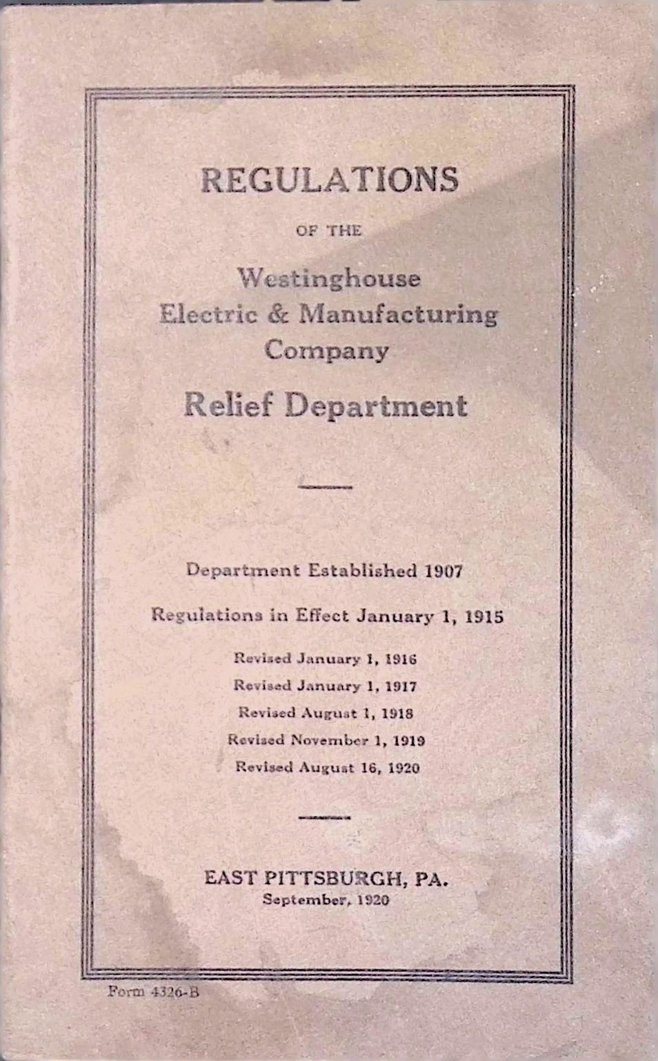 Westinghouse Relief Dept Booklet c1910s Industrial Welfare Employee