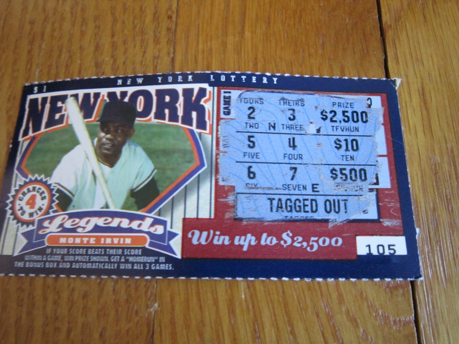 EXPIRED NY Lottery Ticket Baseball New York Legends Monte Irvin Negro Leagues