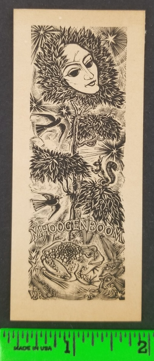 Vintage Mask Forest Frog Birds Ex Libris Paper Bookplate Label Label Card