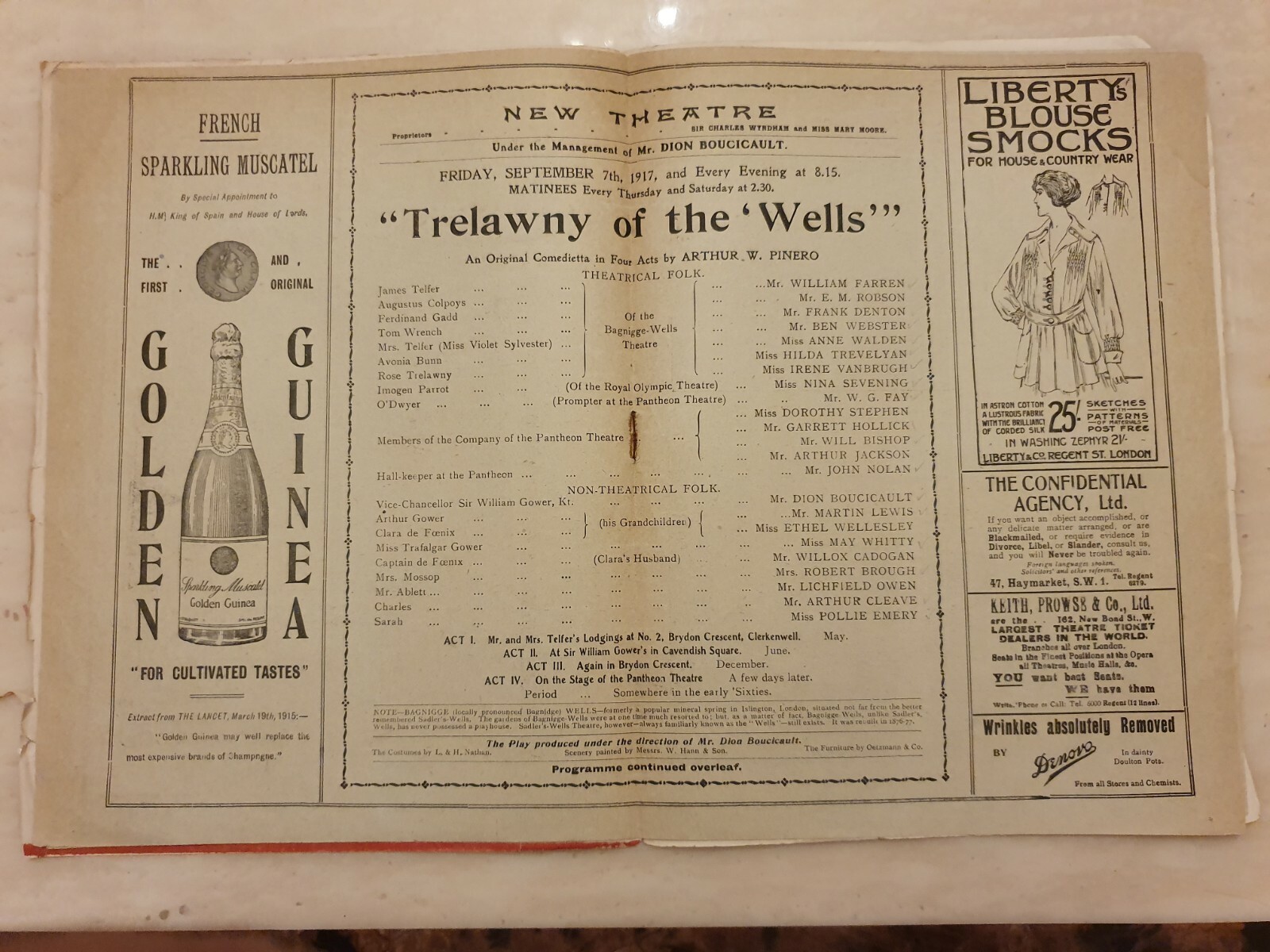 1917 Theatre Programme Trelawny Of The Wells Irene Vanbrugh William Farren
