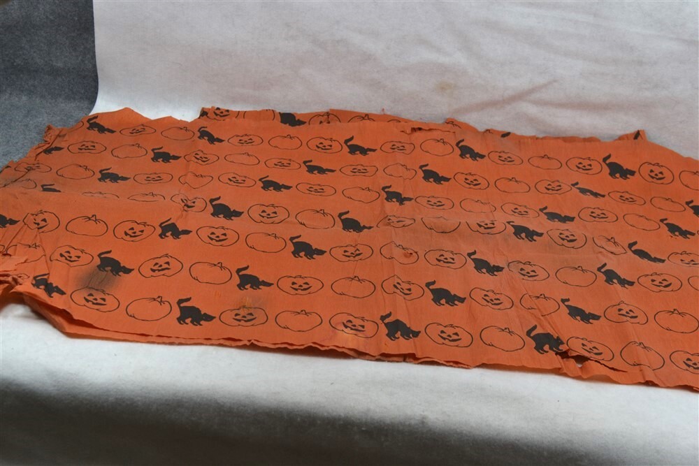 antique crepe paper halloween orange black cat pumpkins 20×72/14×26 original