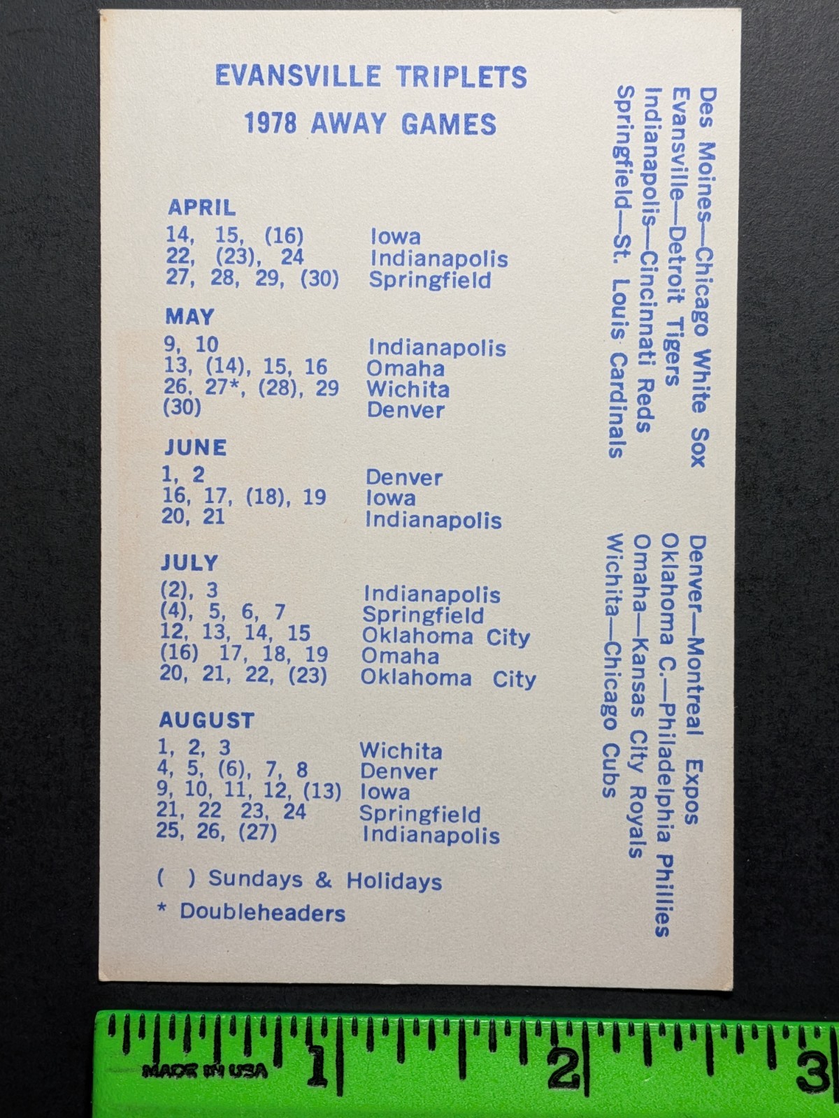 Evansville Triplets 1978 Baseball Pocket Schedule