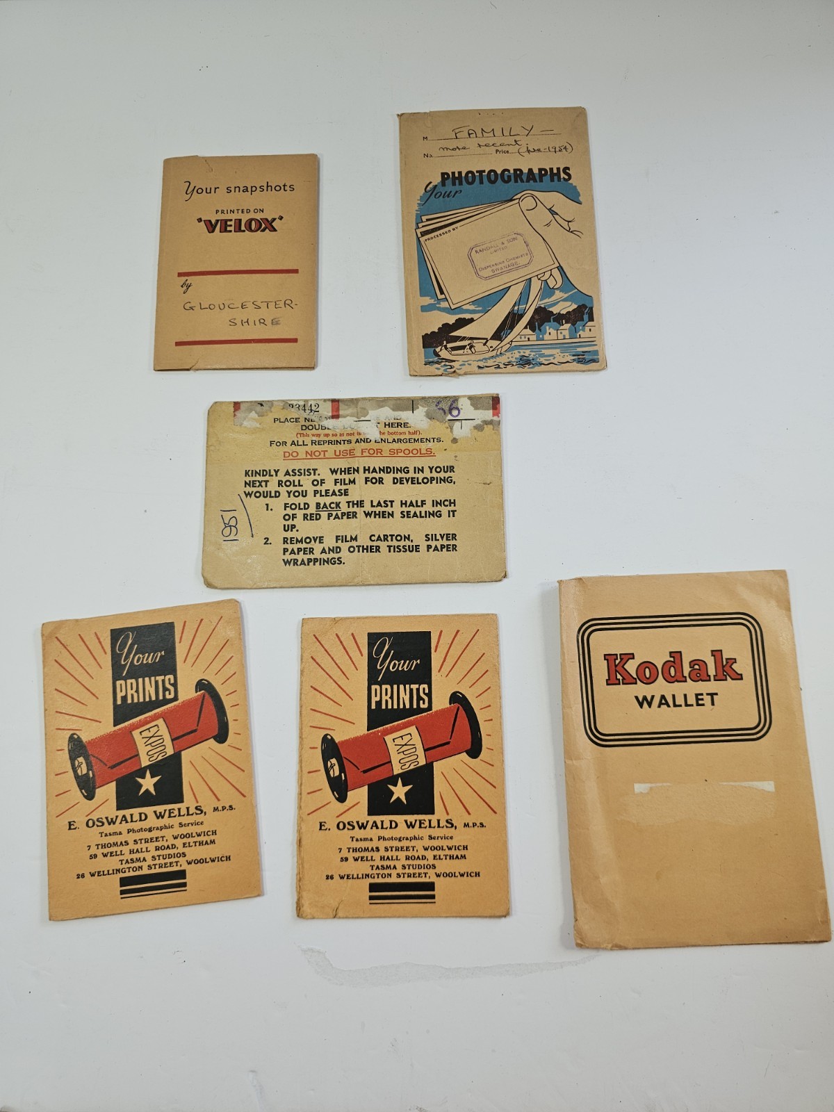 Vintage Kodak Velox Photographic Wallets Envelope Film Print Emphemera 1950s