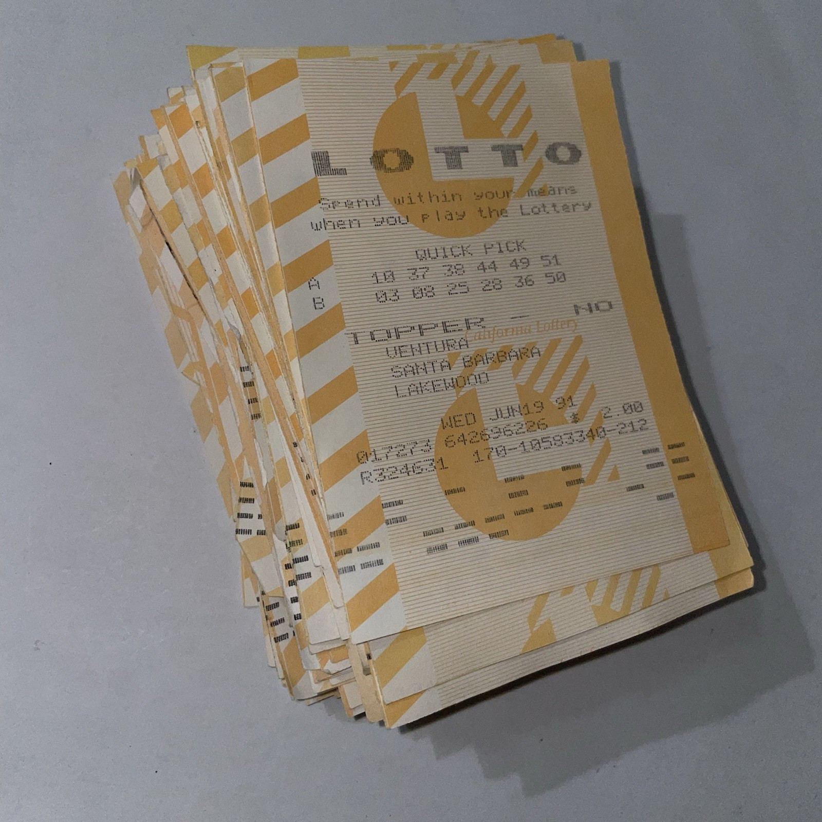 125 Vintage CA Lottery Tickets 1990 1991 Lotto Ephemera Collection Powerball