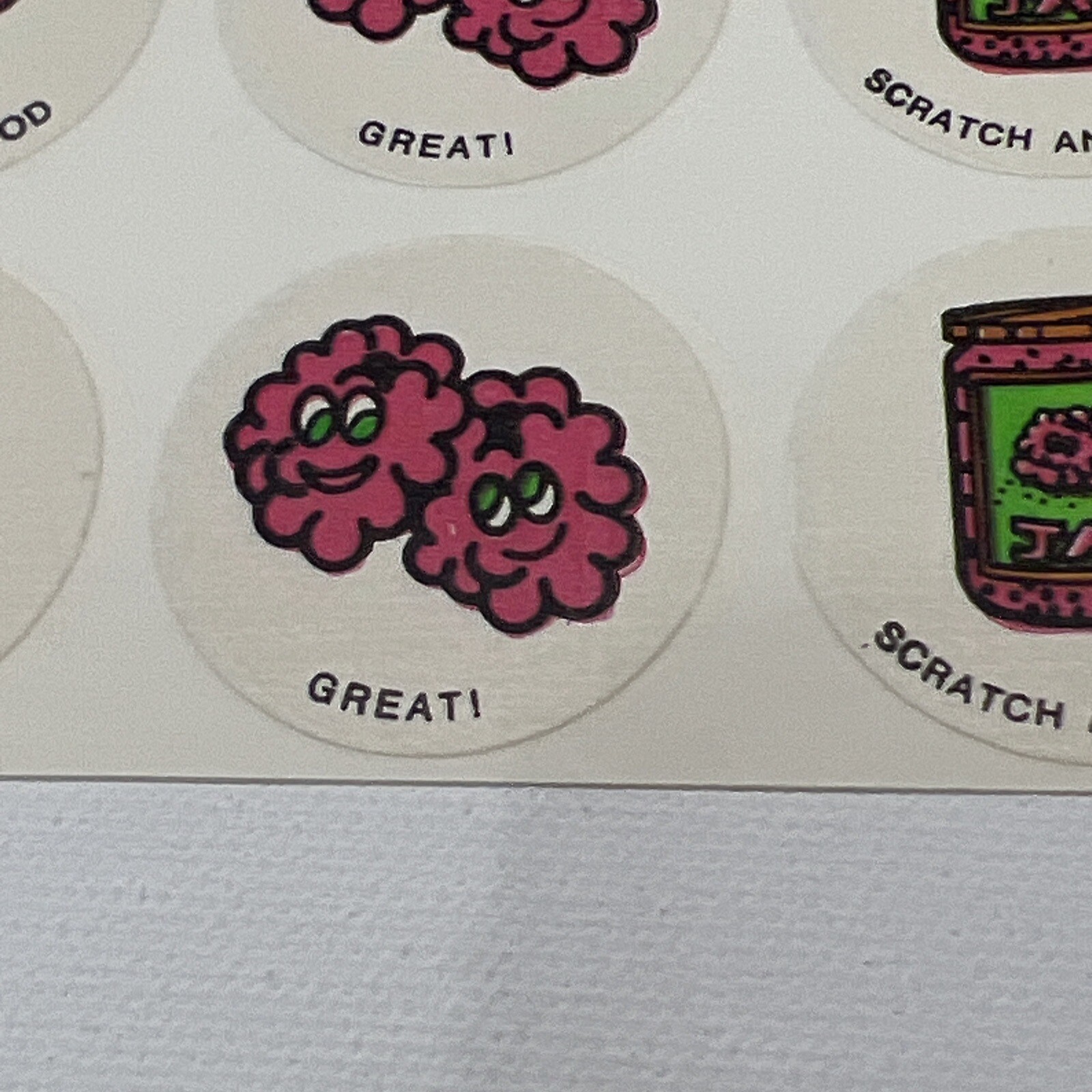 RARE Vintage Matte Scratch & Sniff Stickers 70’s Raspberries Raspberry Jam