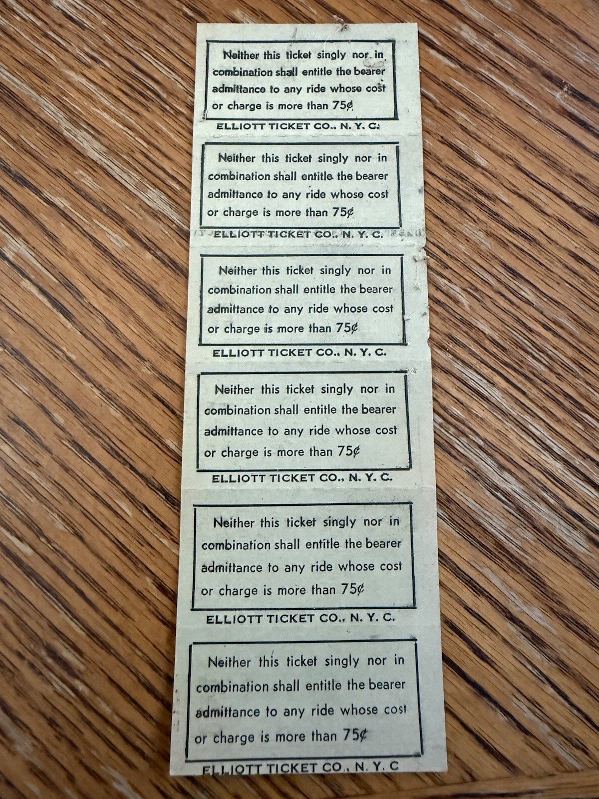 Oceanic Park Asbury Park NJ Boardwalk Amusement Ride Ticket Strip Elliott Co NYC