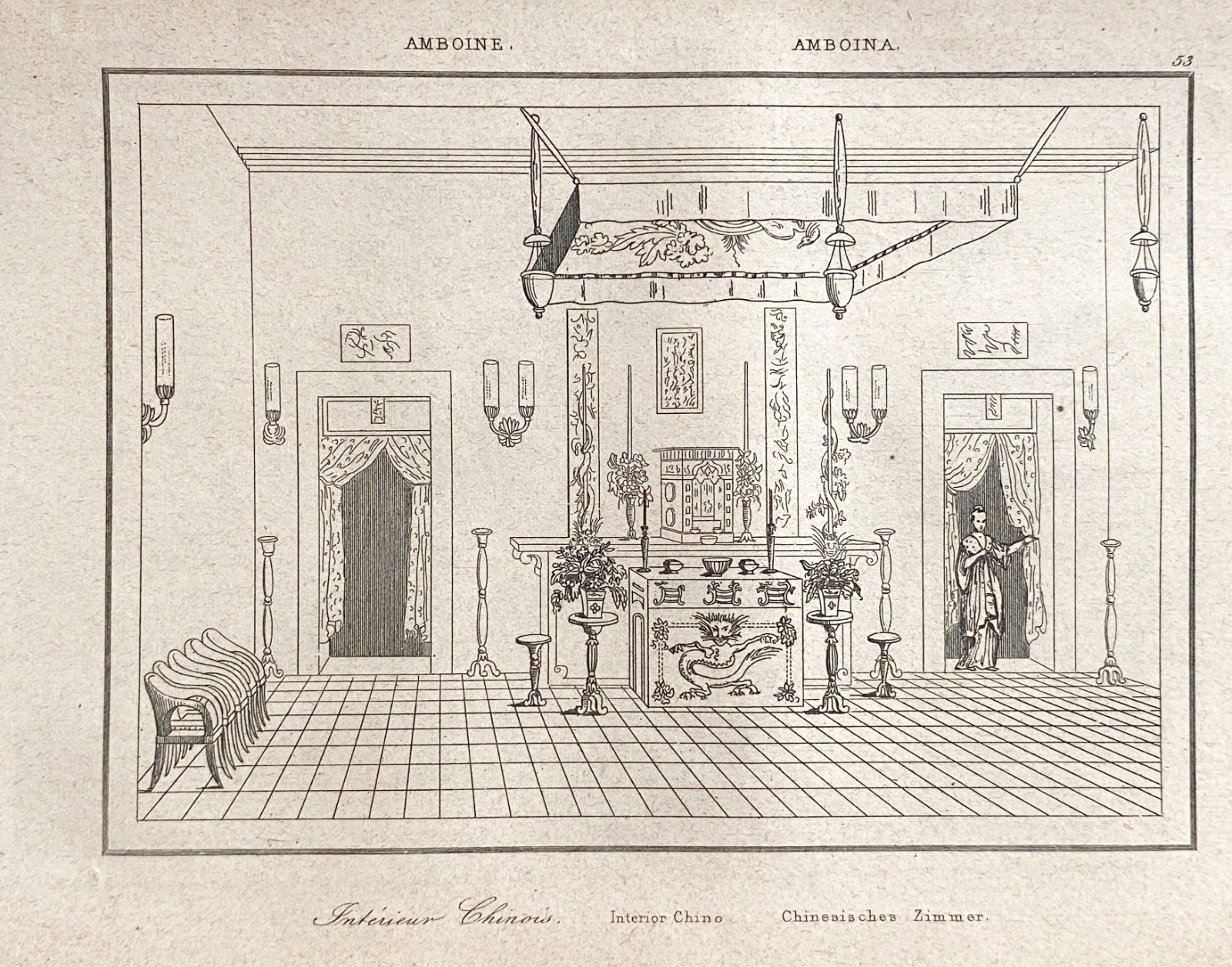 Engraving Indonesia Ambon “Chinese Interiors”