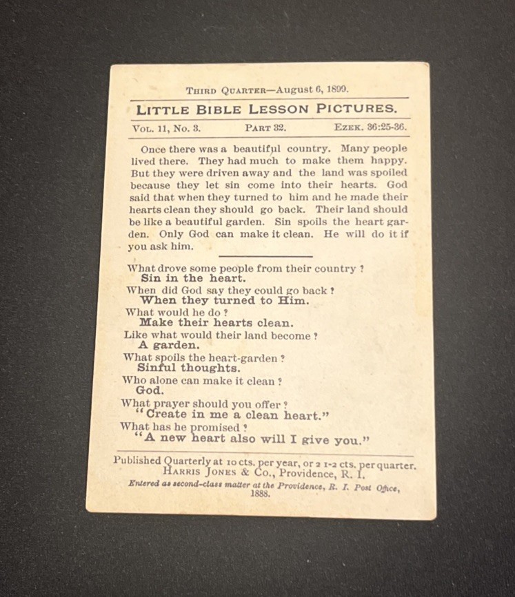Antique 1899 The New Heart Bible Lesson Card Providence Lithograph Co Ezekiel