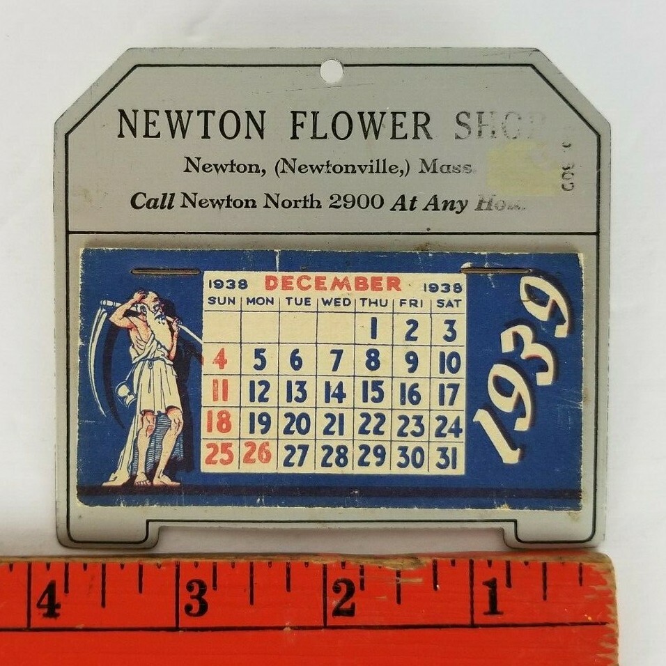 Vintage 1939 Newton Massachusetts Flower Shop Unused Metal Desk Calendar