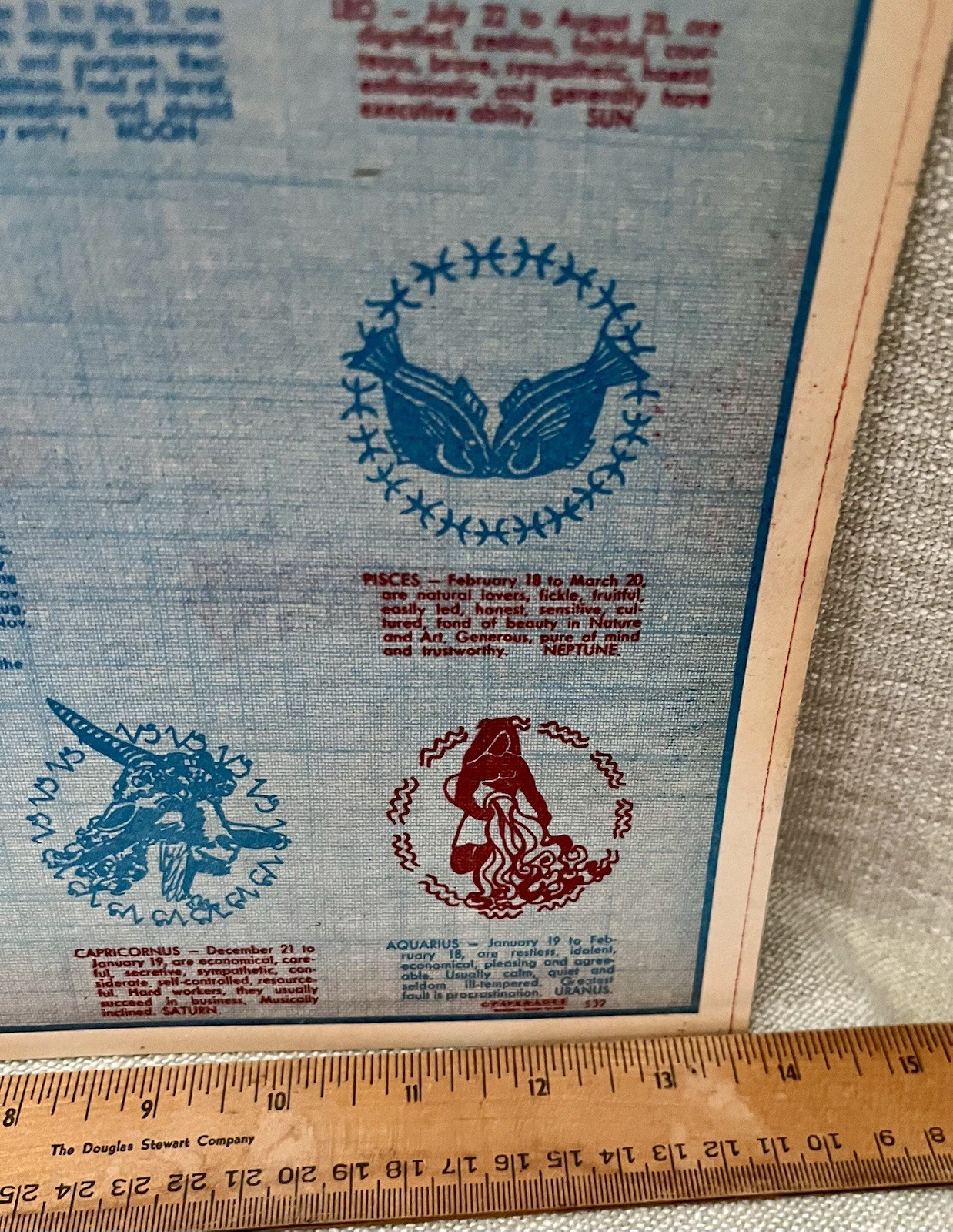 1970s Era ZODIAC Horoscope Months Graphic Paper Plastic Laminate Placemat USA