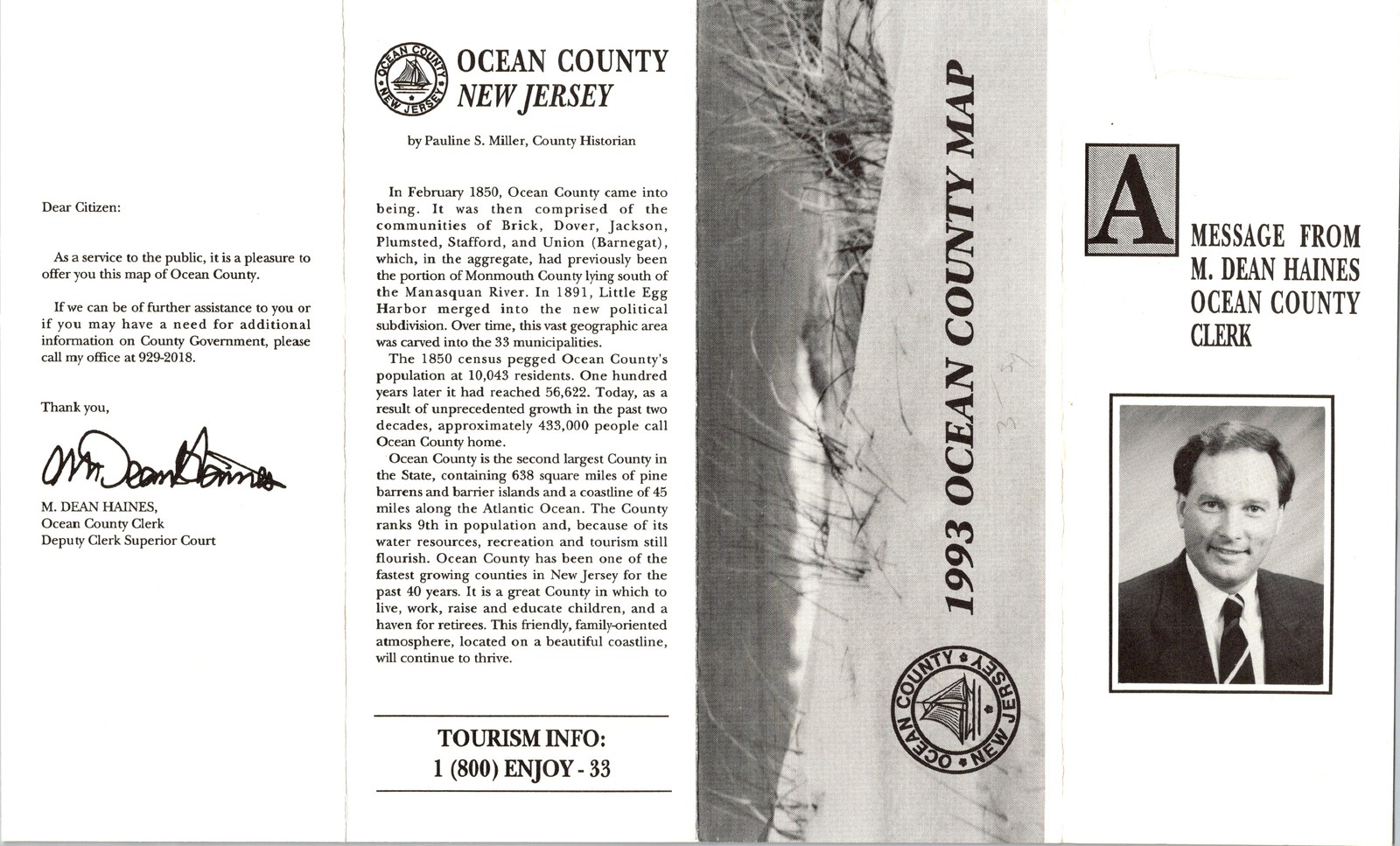 1993 Ocean County NJ Tri-Fold Brochure Map Clerk Haines Historical Essay