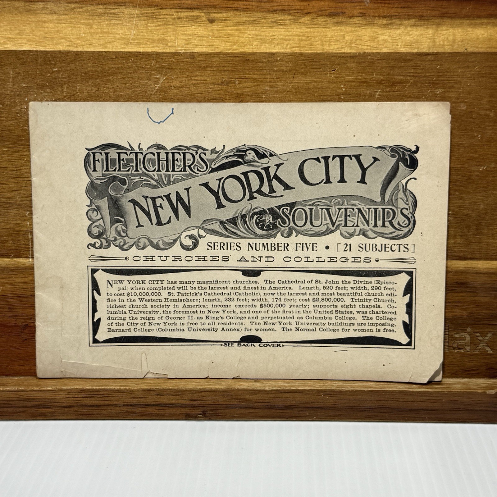 Fletcher’s New York City Souvenirs Series 5 c1895 Churches & Colleges Booklet