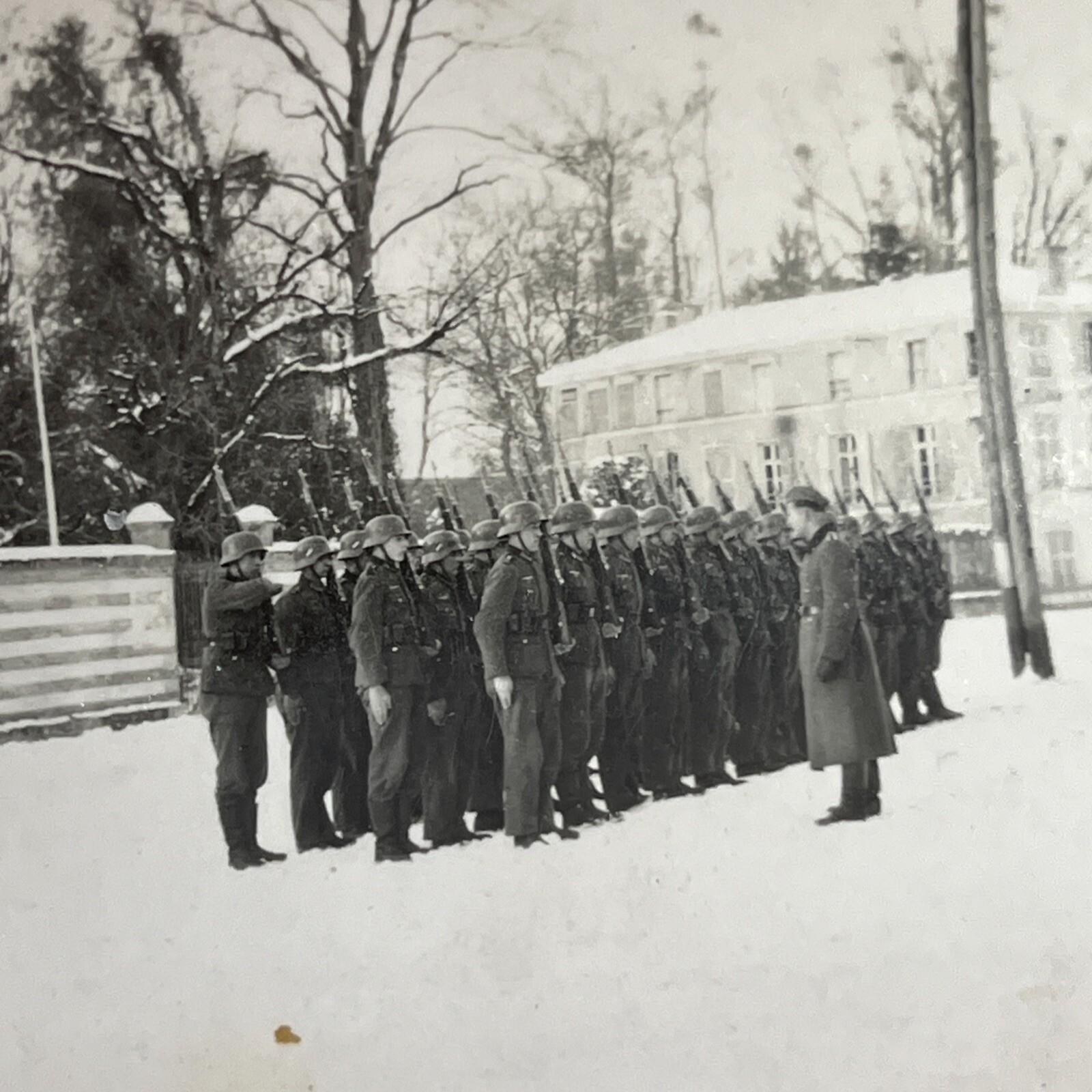 WW2 WWII Original German Military wartime Photo Steel Helmet Soldiers Lined Up