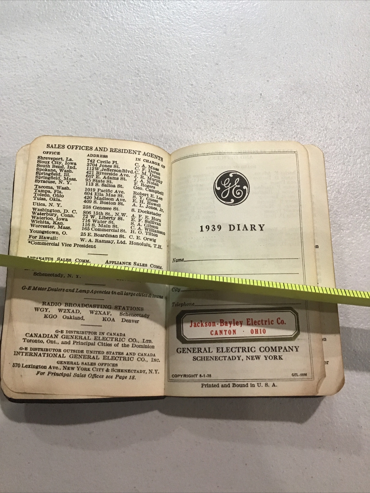 1939 GE General Electric Map, Calendar, Date Book Mini Guide Canton Ohio Co