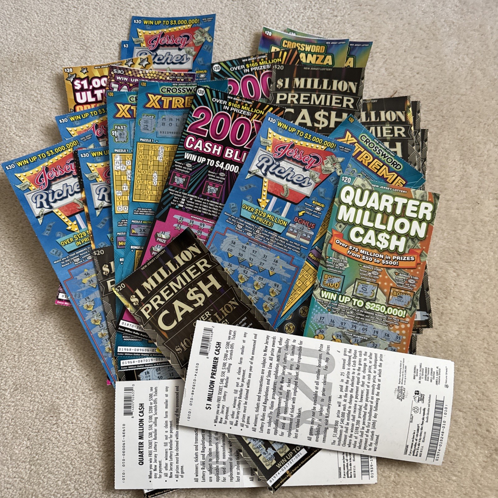 $1,200 NJ Lottery Scratch Off Tickets Non-Winning Taxes Good For MDR