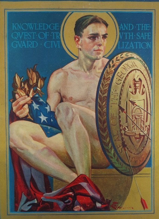 RARE 1925 ELBERT MCGRAN JACKSON NUDE MALE WITH GEORGIA TECH SHIELD & US FLAG
