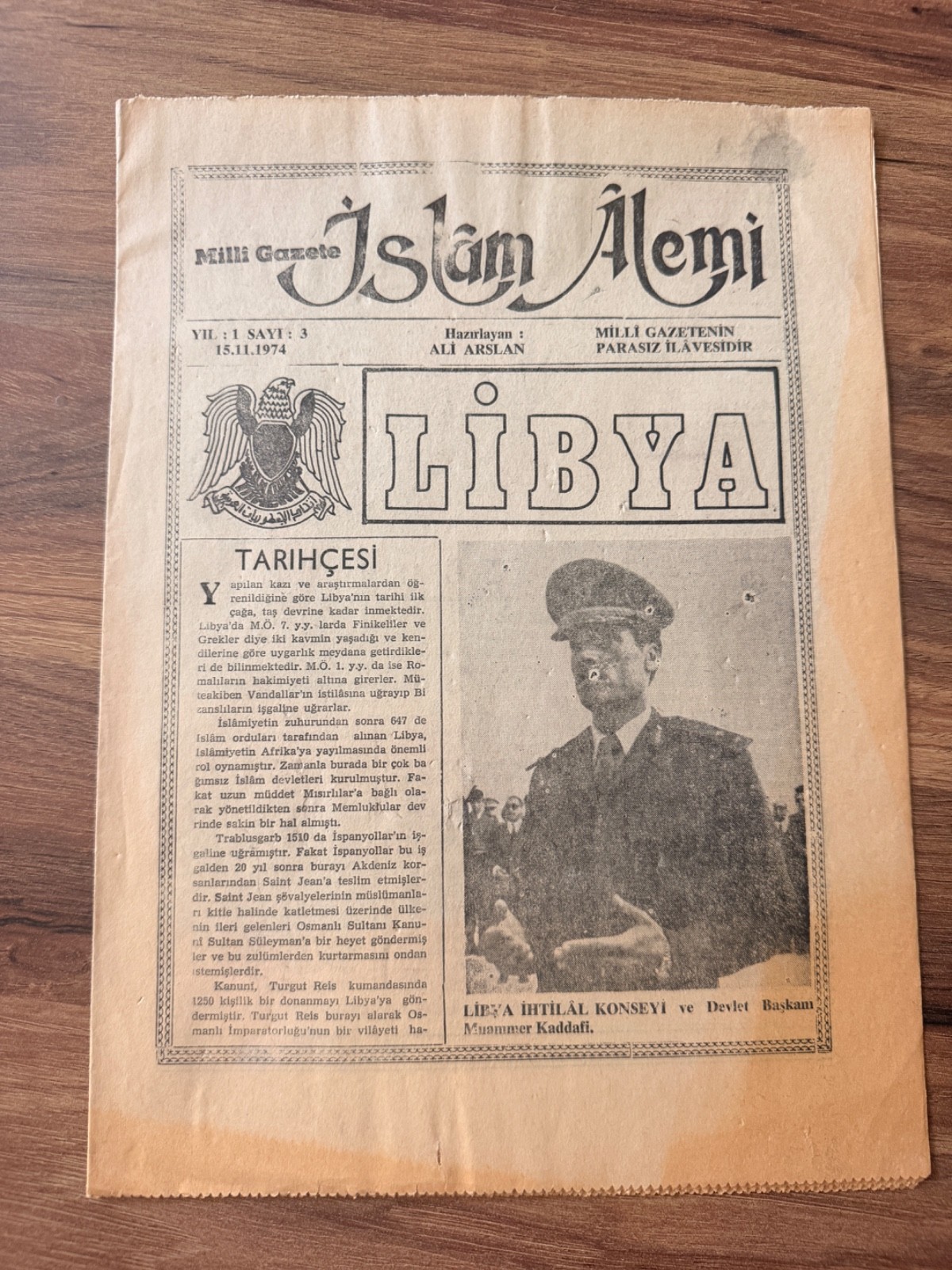 Rare Turkish Islam Alemi Libya Muammar Gaddafi Vintage Newspaper 1974 Original