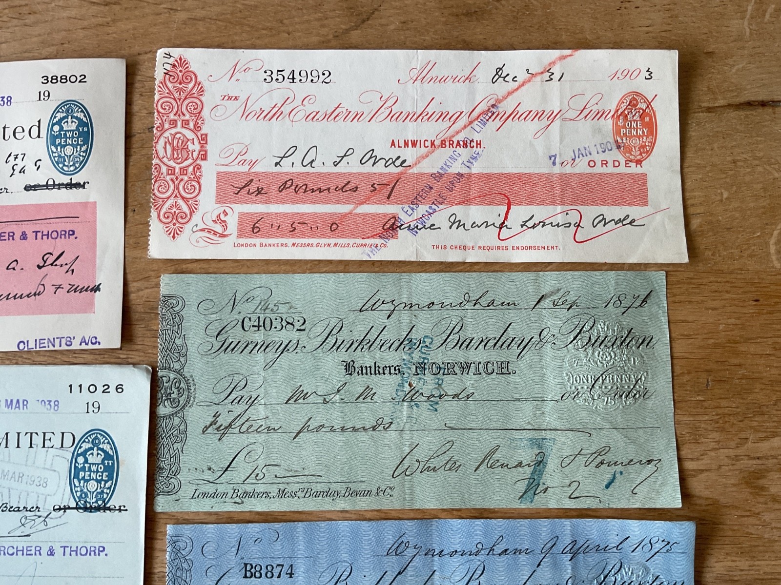 British vintage used cheques 6 items B5340