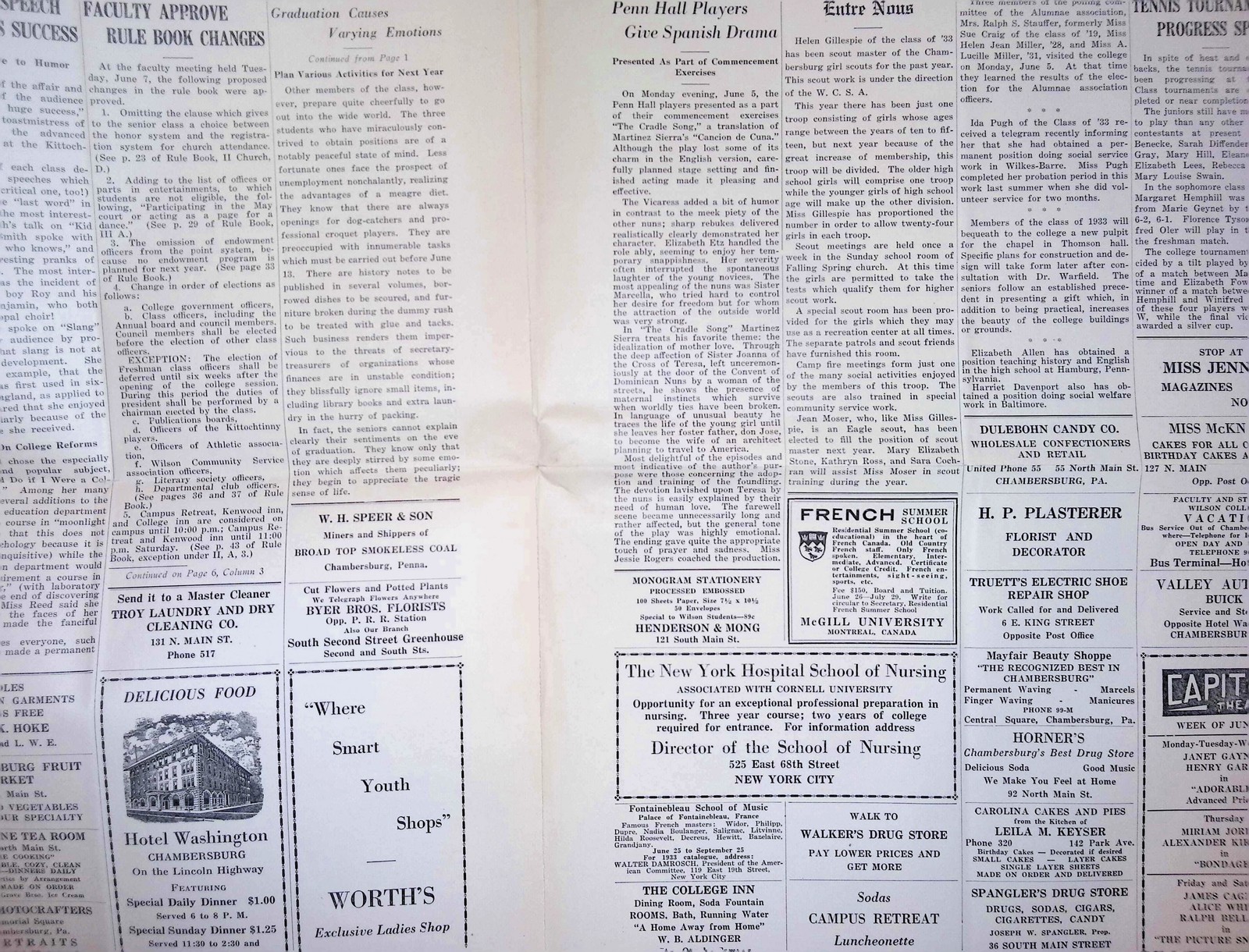 1900s Collegian page six student newspaper vintage letterpress typography