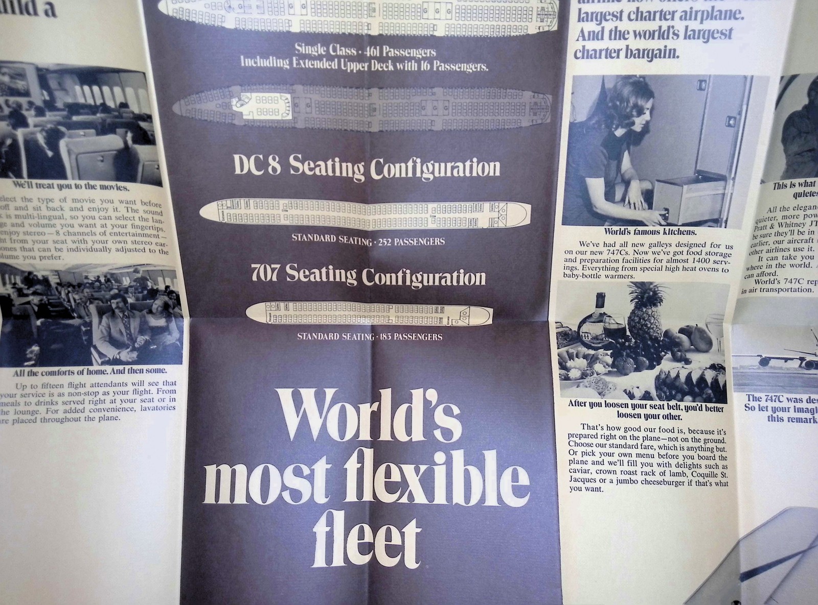 World Airways 747C Charter Jet Brochure 1970s Inflight Movie DC-8 Ephemera