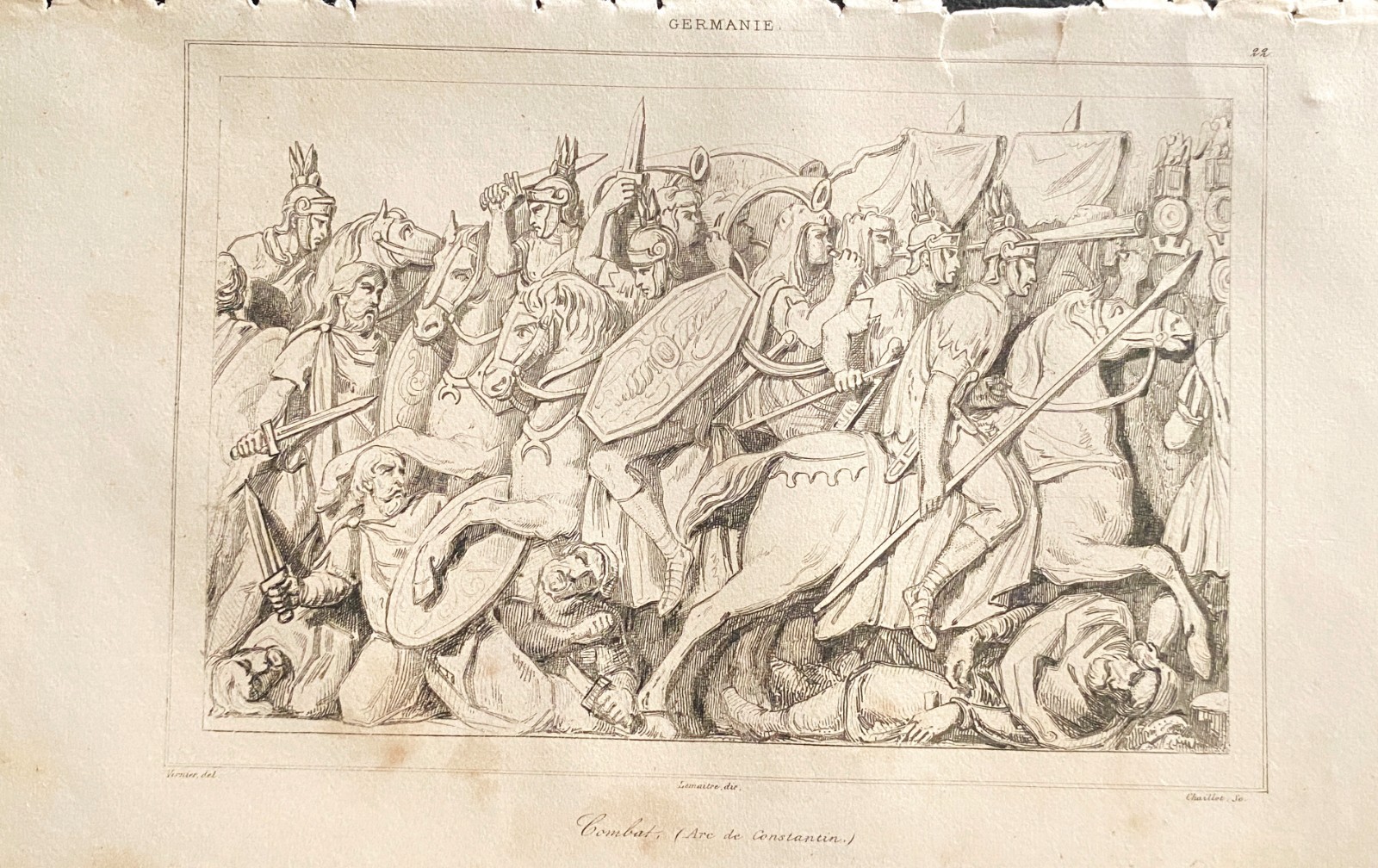 Engraving Germany 1838 “Combat N- Arc De Costantin”