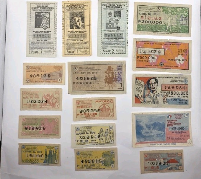 1950s-1990s Philippines Paper Collectible Vintage Sweepstakes.Lot Of 16.Used.