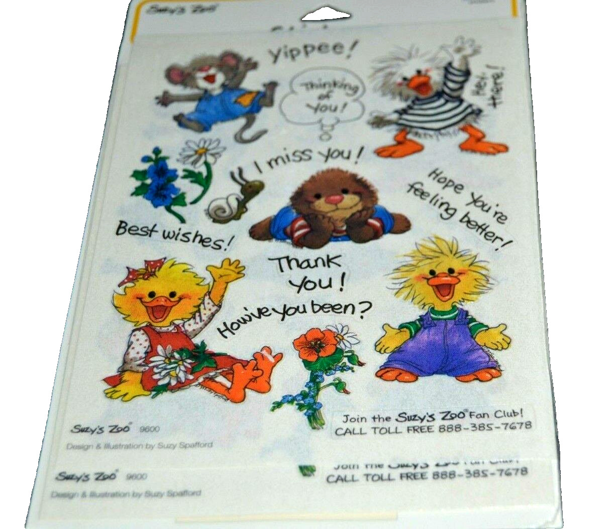 SUZY’S ZOO Stickers 4 Sheets I MISS YOU! 9600 DUCK MOUSE THANK YOU! Sealed!