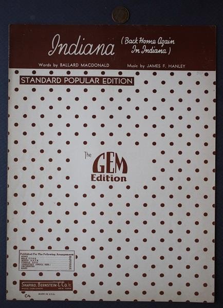 1917 Back Home Again In Indiana Song Sheet Music Indy 500 Theme Song SCARCE +