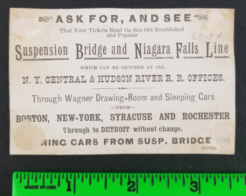 Vintage Michigan Central Railways Railroad Niagara Fall Trade card